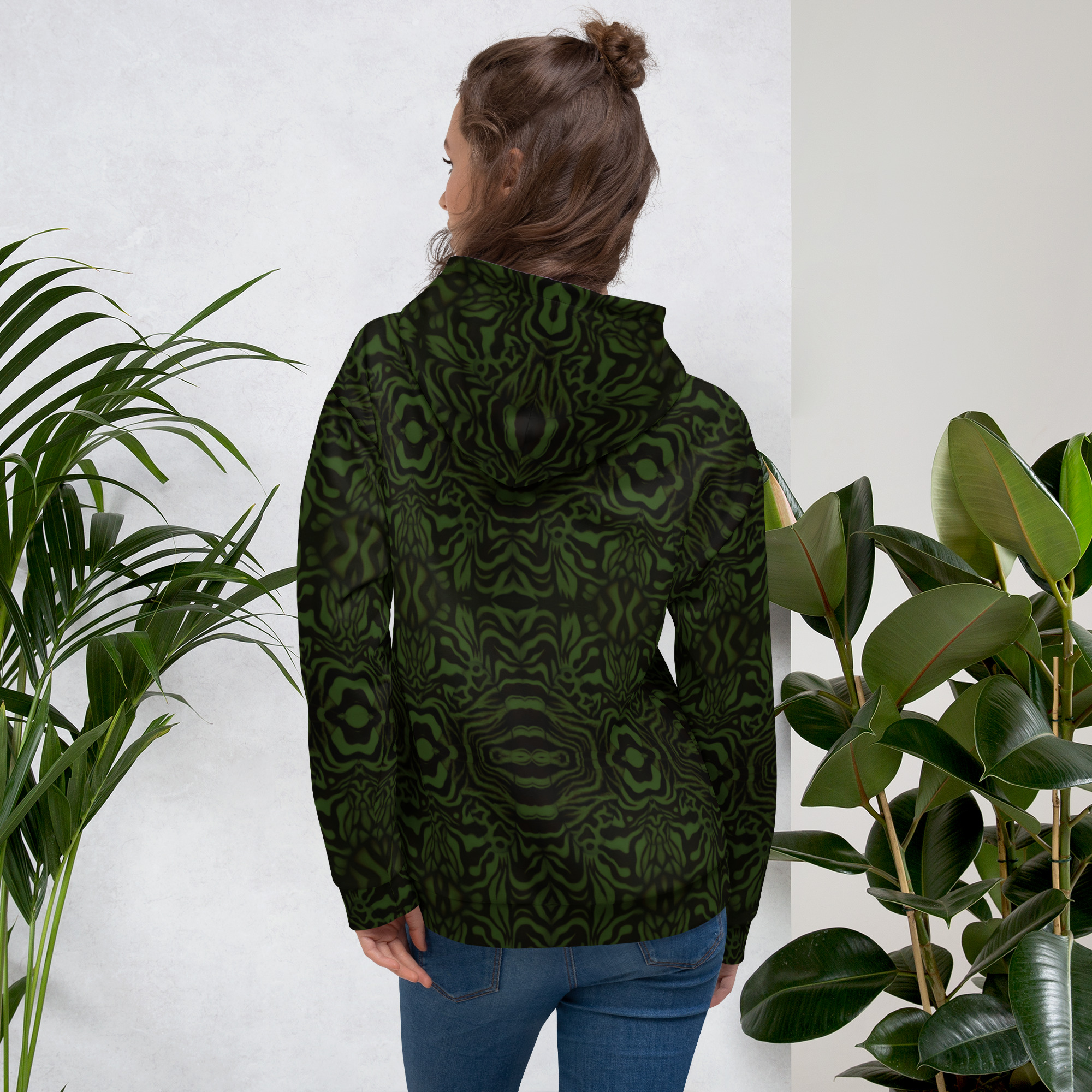 CAVIS Wunderpus Unisex Hoodie, Green Black Octopus Pattern Hooded Sweatshirt - Image 5