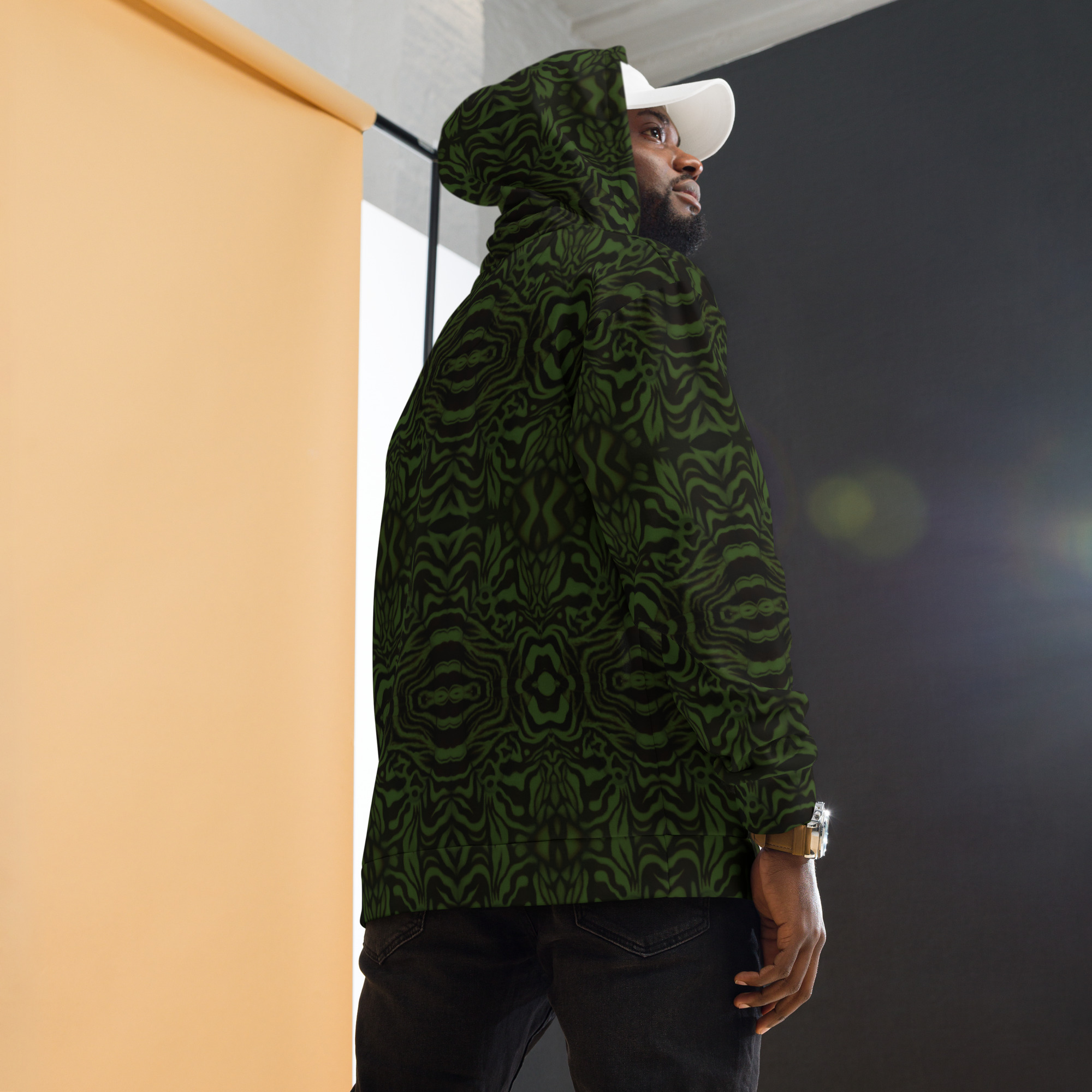 CAVIS Wunderpus Unisex Hoodie, Green Black Octopus Pattern Hooded Sweatshirt - Image 9