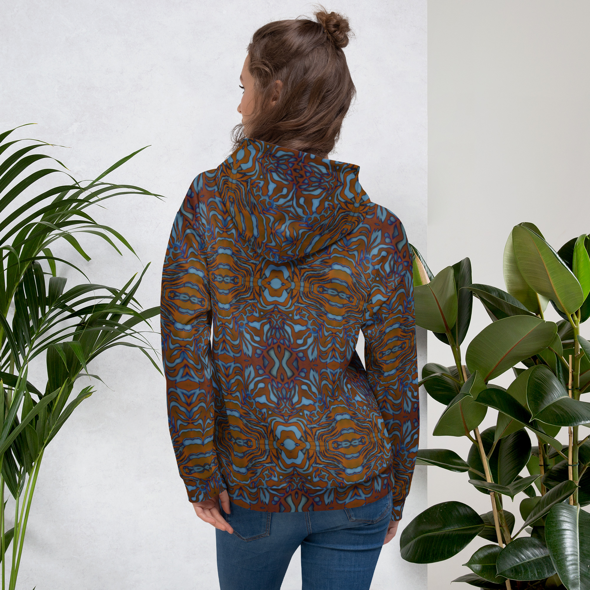 CAVIS Wunderpus Unisex Hoodie, Orange Blue Octopus Pattern Hooded Sweatshirt - Image 5