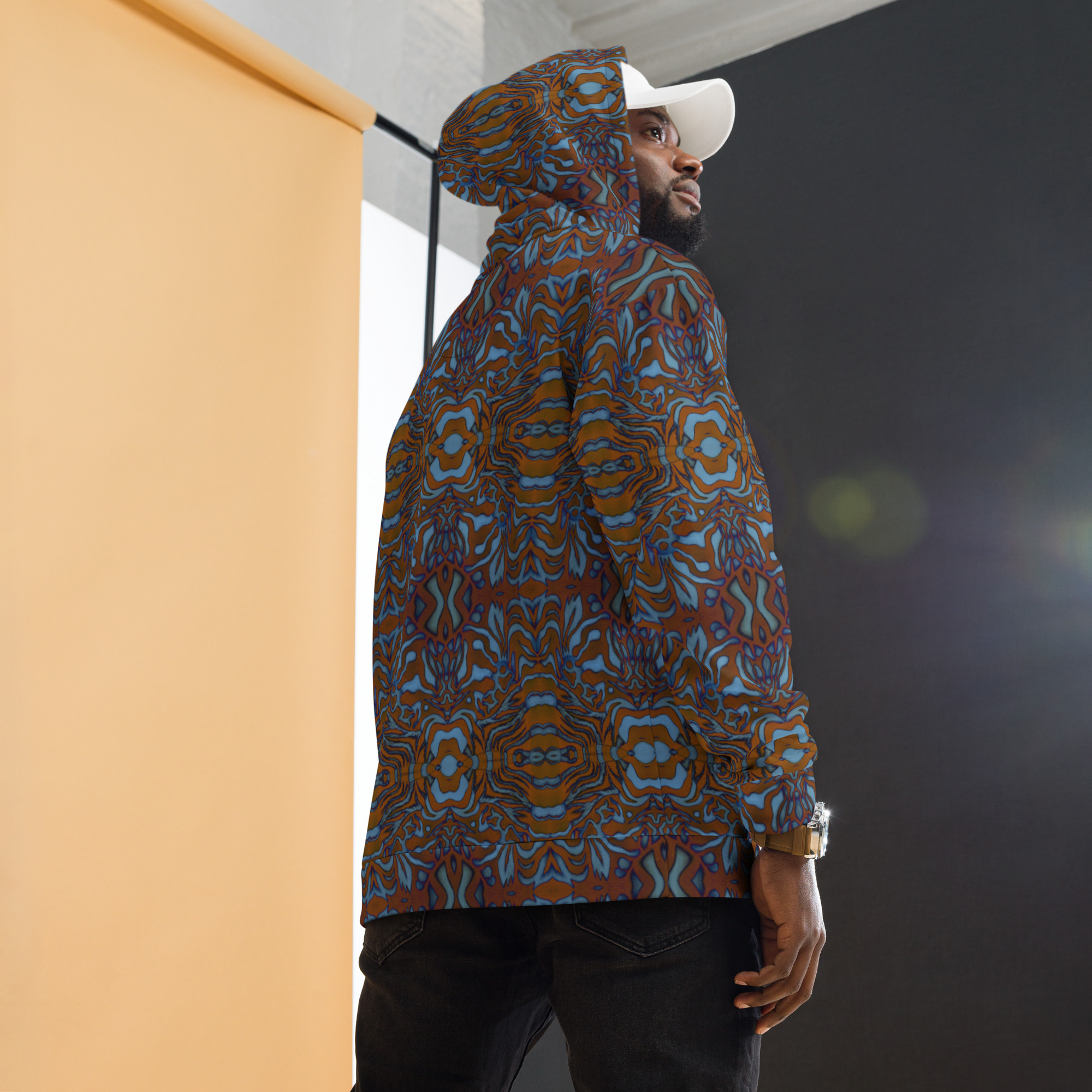 CAVIS Wunderpus Unisex Hoodie, Orange Blue Octopus Pattern Hooded Sweatshirt - Image 6