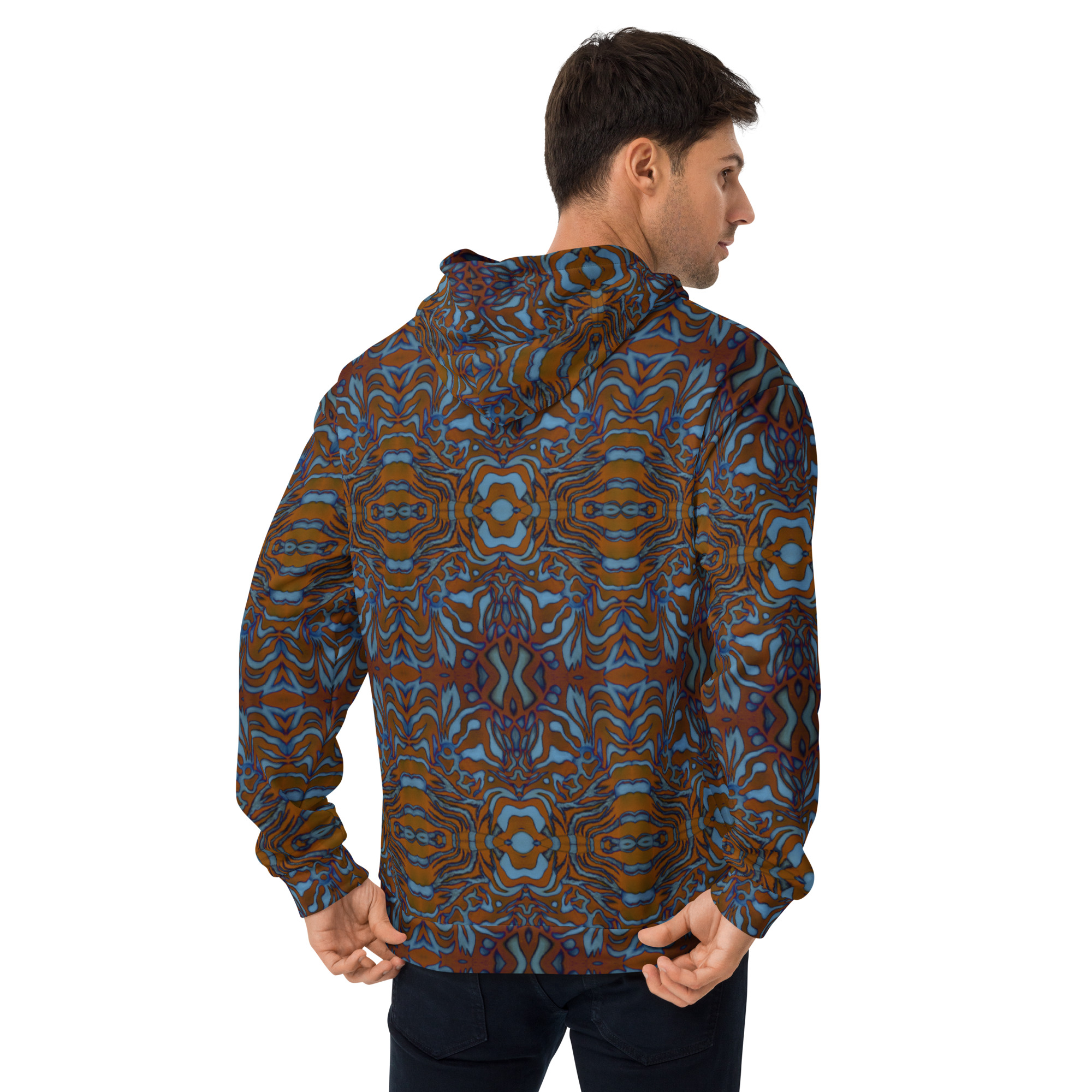 CAVIS Wunderpus Unisex Hoodie, Orange Blue Octopus Pattern Hooded Sweatshirt - Image 7