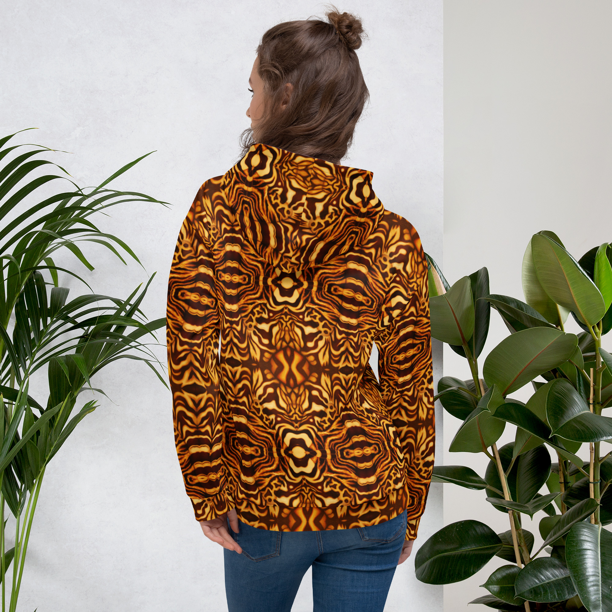 CAVIS Wunderpus Unisex Hoodie, Yellow Orange Octopus Pattern Hooded Sweatshirt - Image 5
