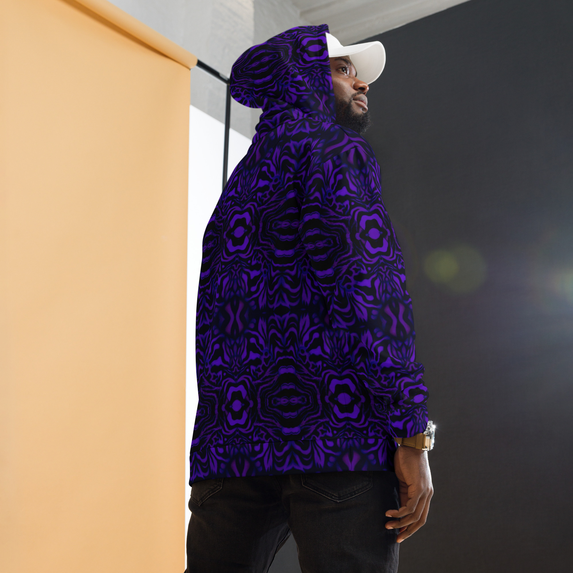 CAVIS Wunderpus Pattern Unisex Hoodie, Purple Black Octopus Pattern Hooded Sweatshirt - Image 5