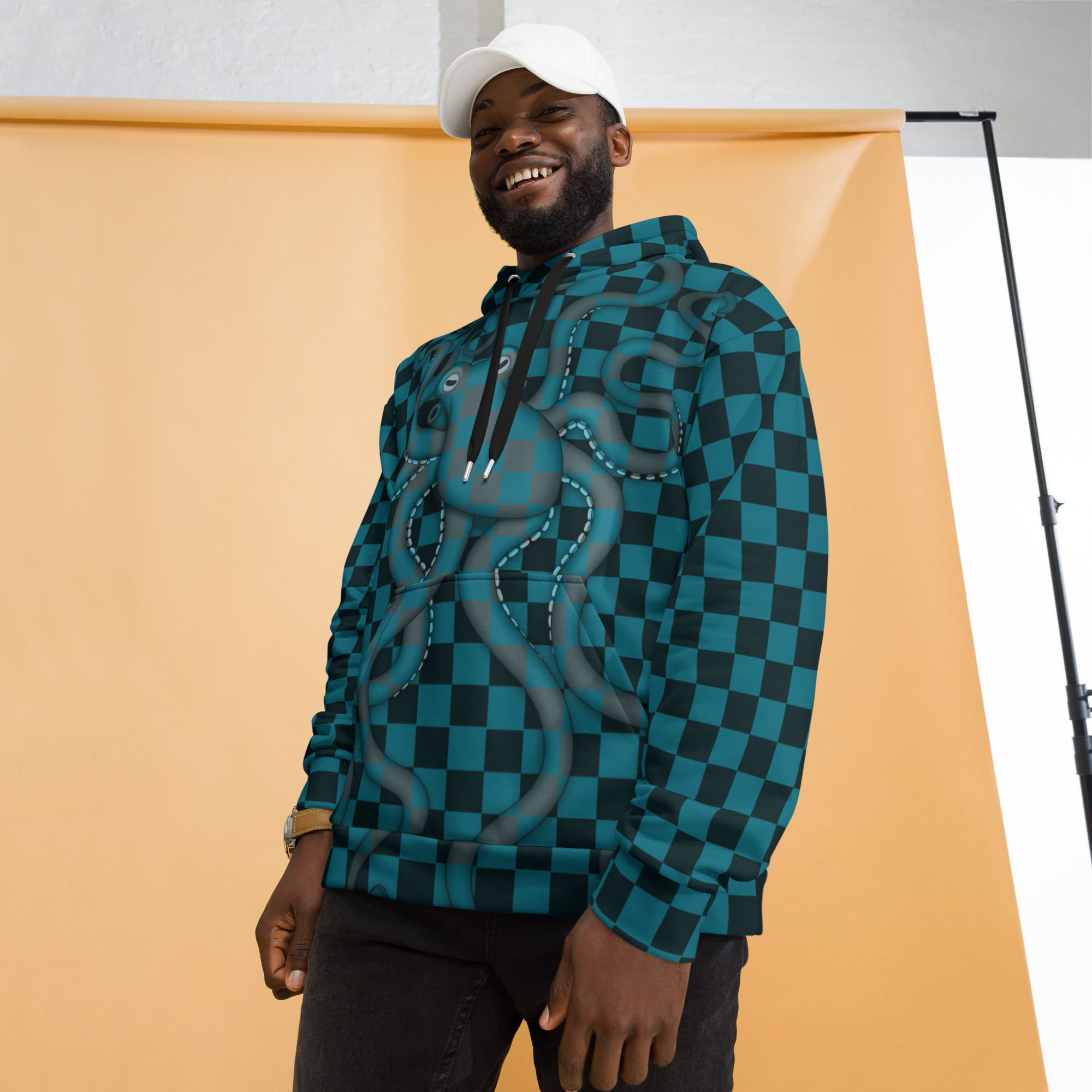 CAVIS Checkered Octopus Camouflage Hoodie, Retro 80's Nautical Unisex Pull-Over Sweatshirt - Image 13