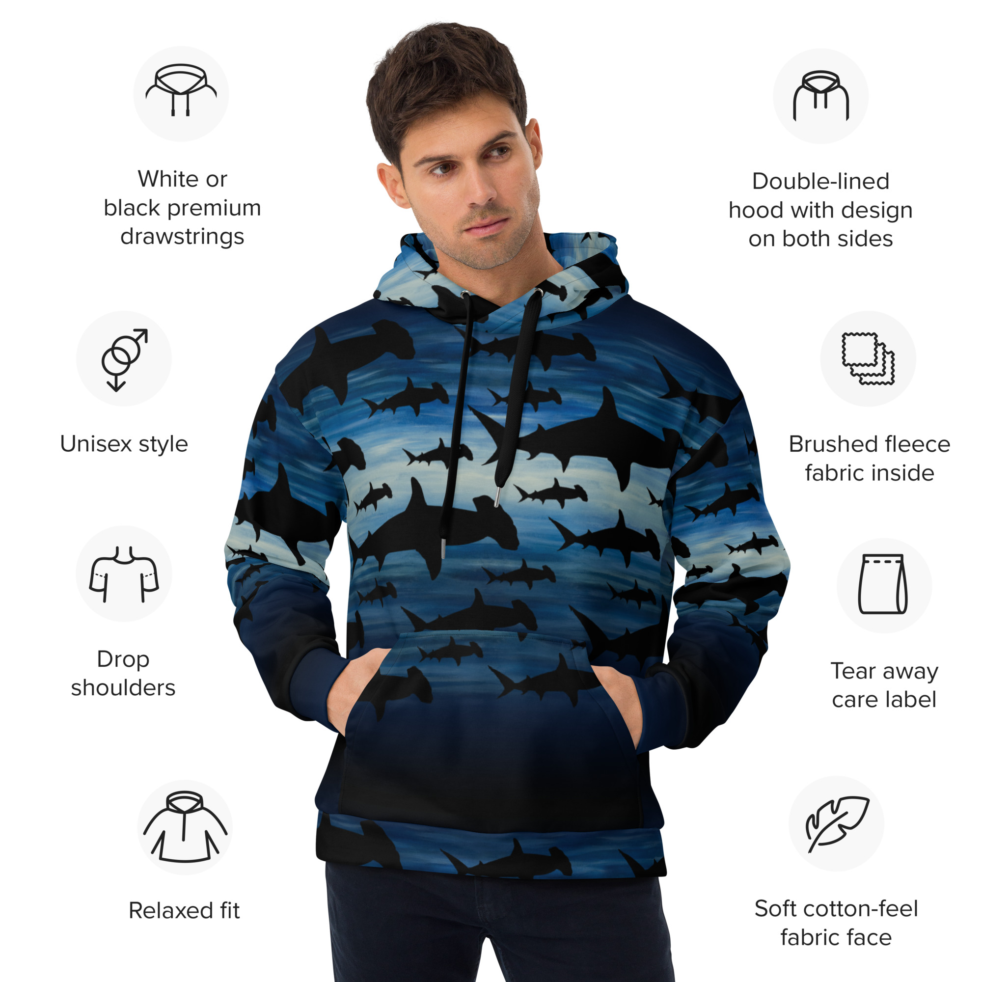 CAVIS Shark Pattern Hammerhead Unisex Hoodie - Image 16