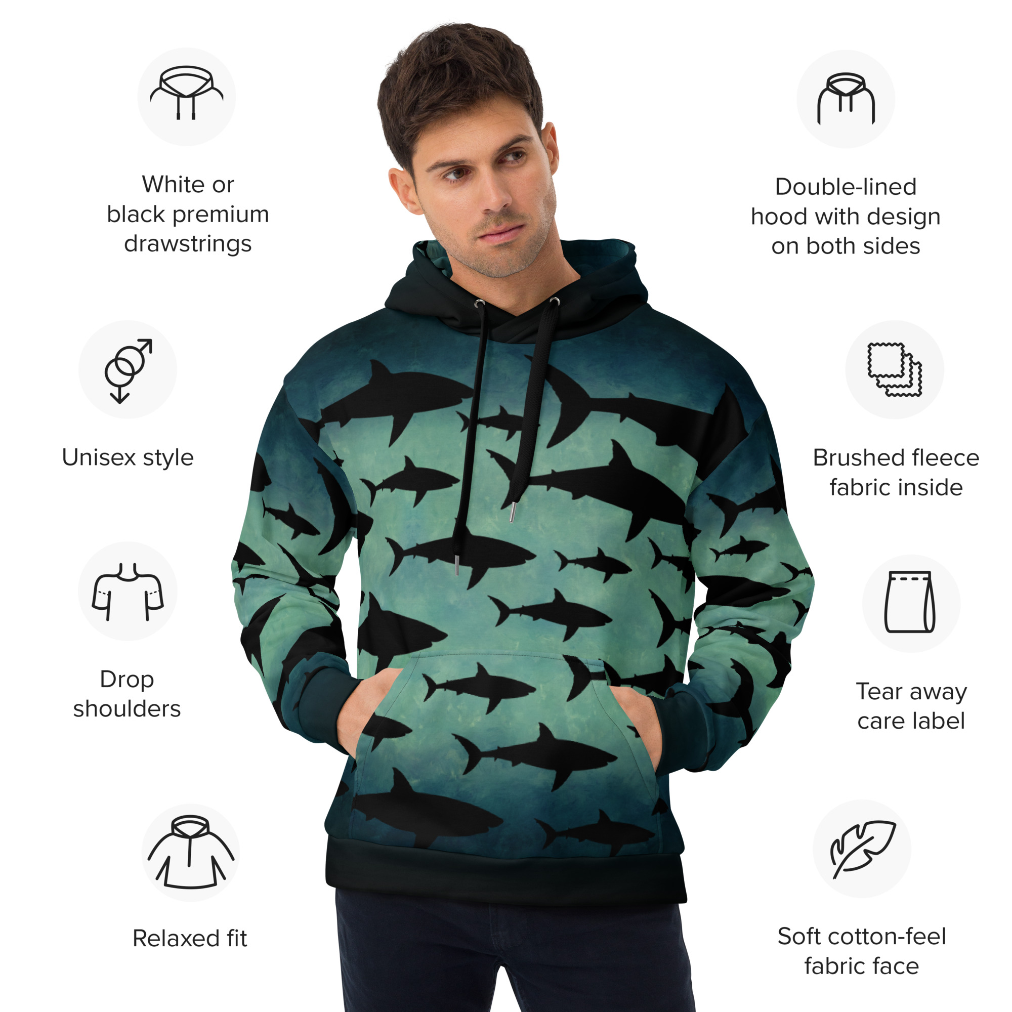 CAVIS Shark Pattern Unisex Hoodie - Image 19