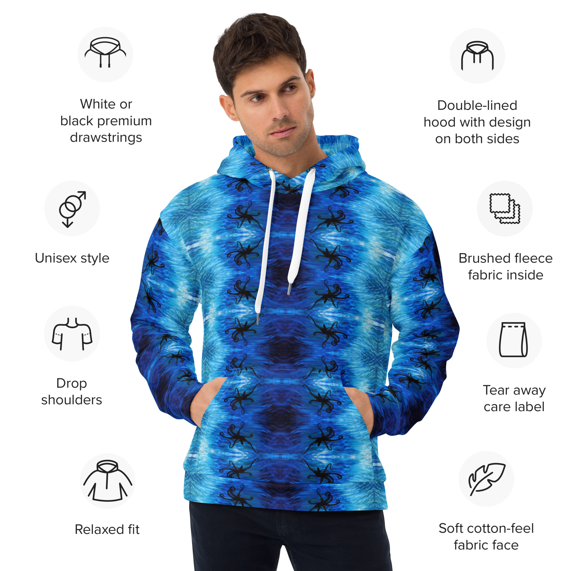 CAVIS Blue Ocean Octopus Unisex Hoodie - Image 13