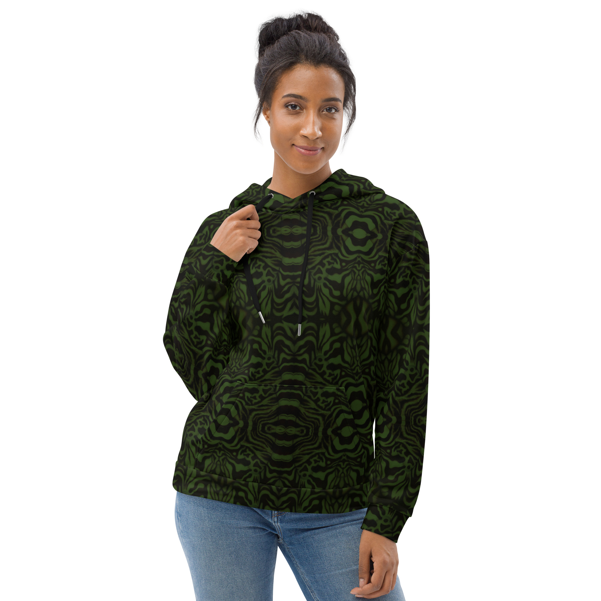 CAVIS Wunderpus Unisex Hoodie, Green Black Octopus Pattern Hooded Sweatshirt - Image 18