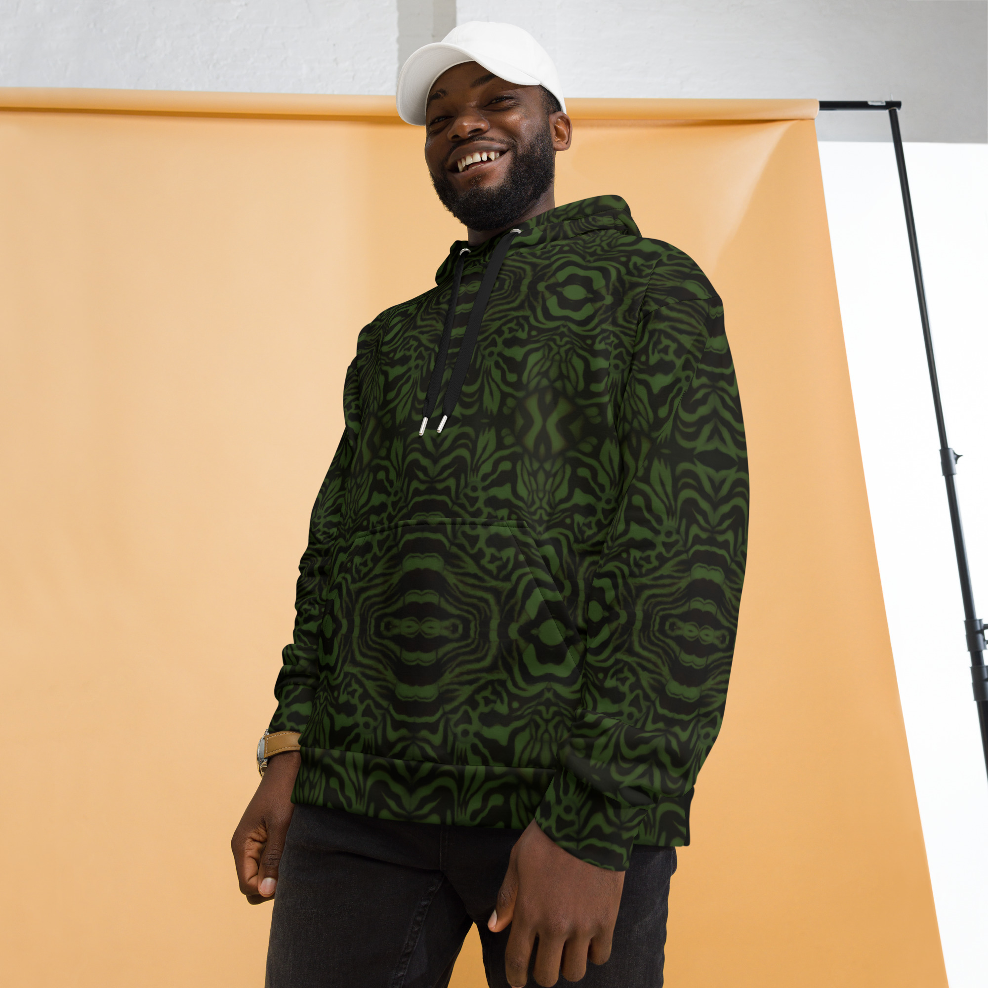 CAVIS Wunderpus Unisex Hoodie, Green Black Octopus Pattern Hooded Sweatshirt - Image 19