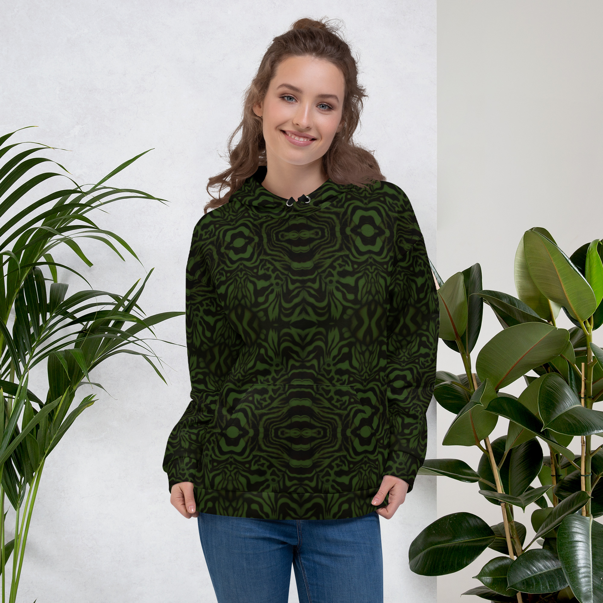 CAVIS Wunderpus Unisex Hoodie, Green Black Octopus Pattern Hooded Sweatshirt - Image 20