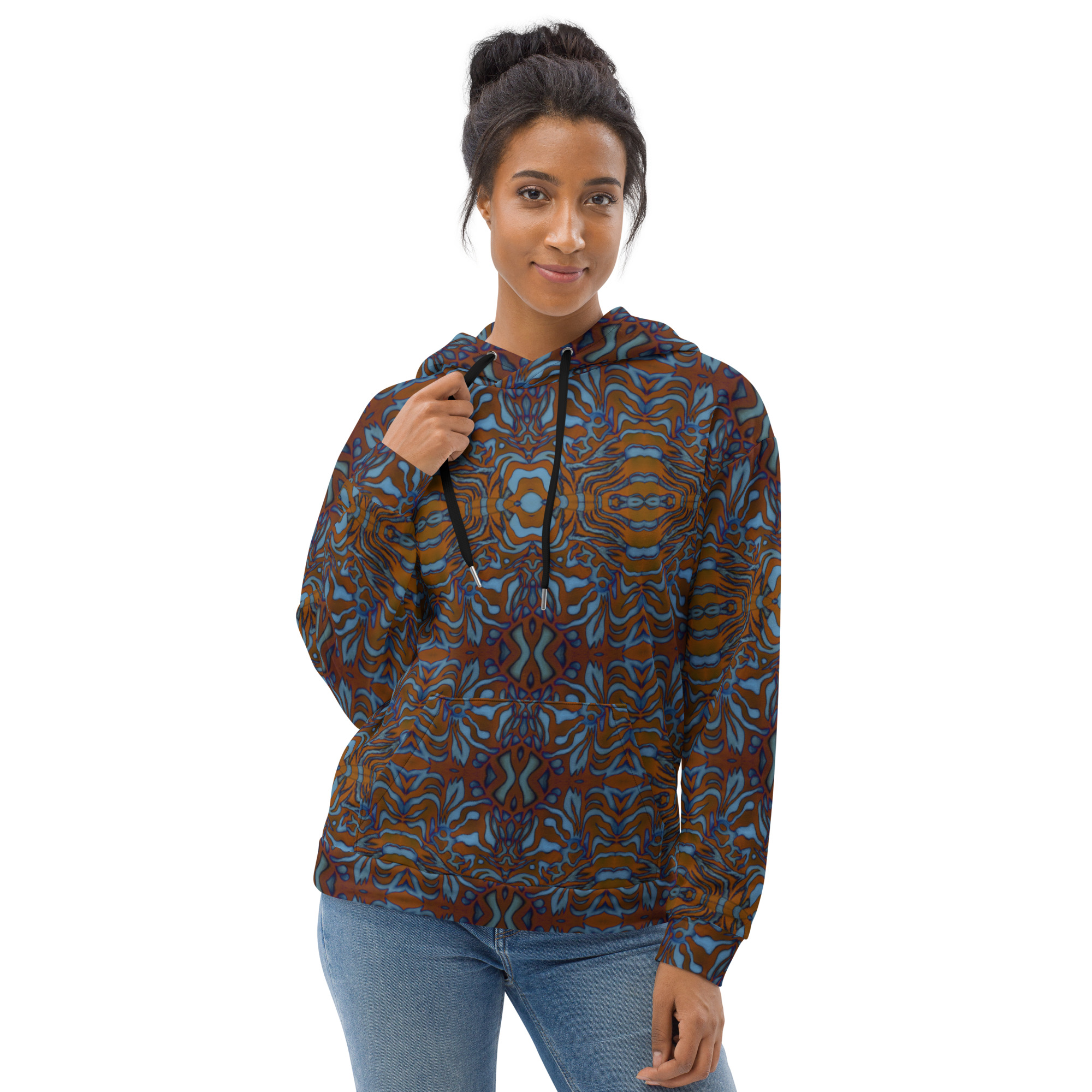 CAVIS Wunderpus Unisex Hoodie, Orange Blue Octopus Pattern Hooded Sweatshirt - Image 16