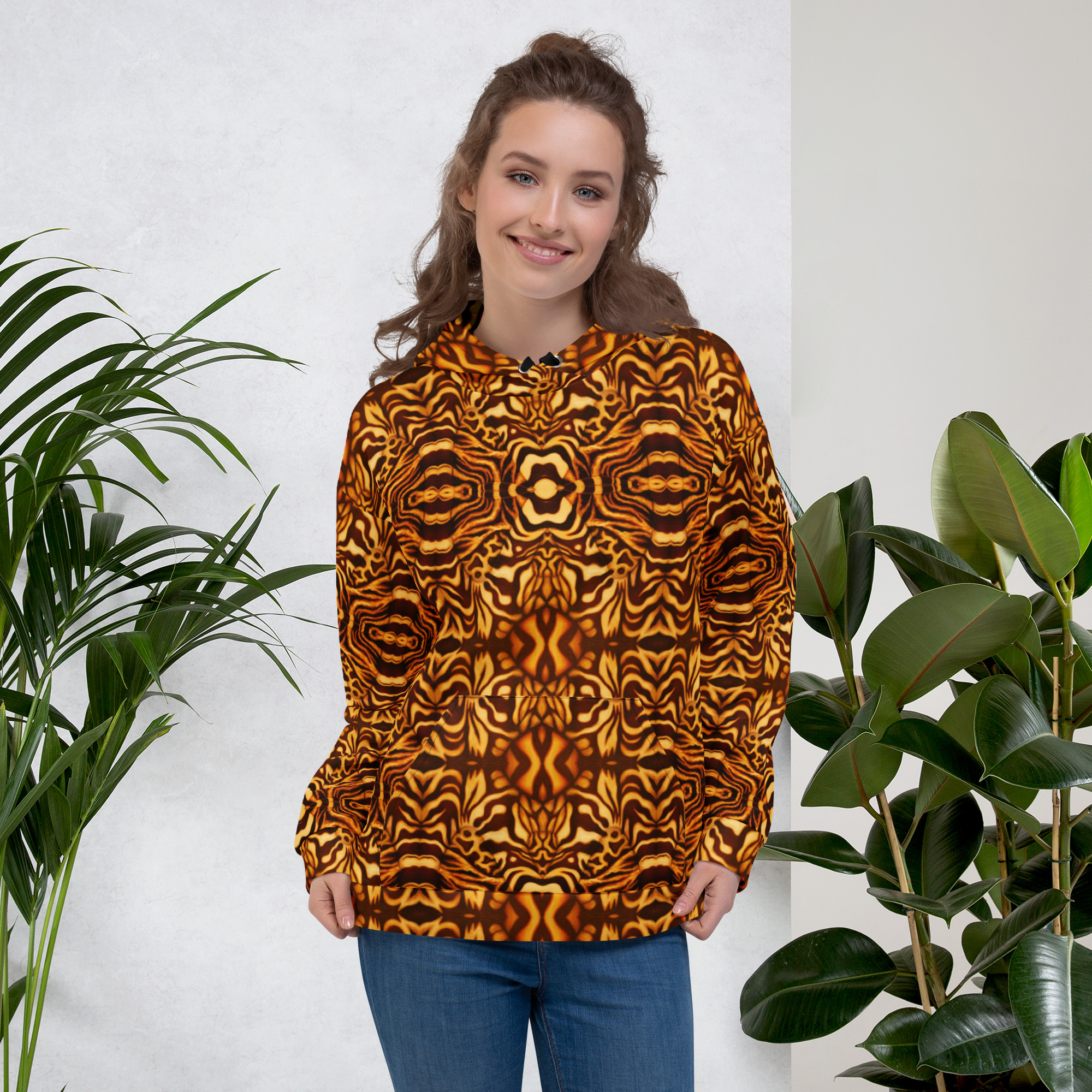 CAVIS Wunderpus Unisex Hoodie, Yellow Orange Octopus Pattern Hooded Sweatshirt - Image 18