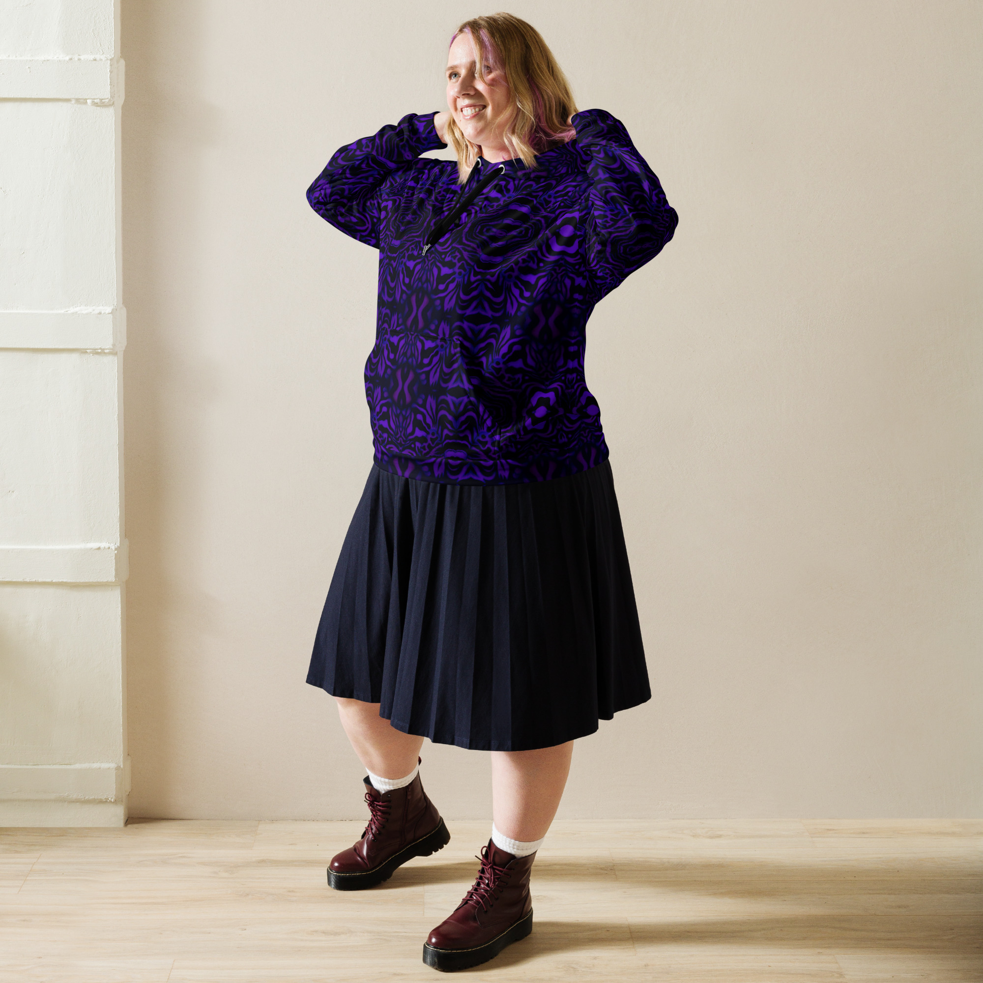 CAVIS Wunderpus Pattern Unisex Hoodie, Purple Black Octopus Pattern Hooded Sweatshirt - Image 15