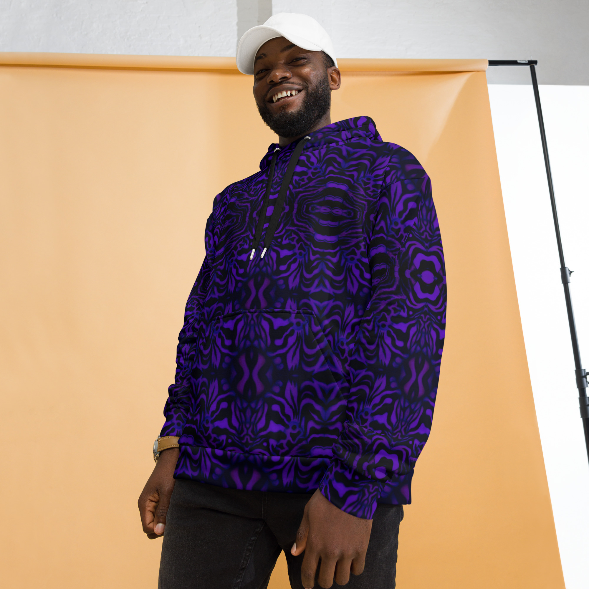 CAVIS Wunderpus Pattern Unisex Hoodie, Purple Black Octopus Pattern Hooded Sweatshirt - Image 18