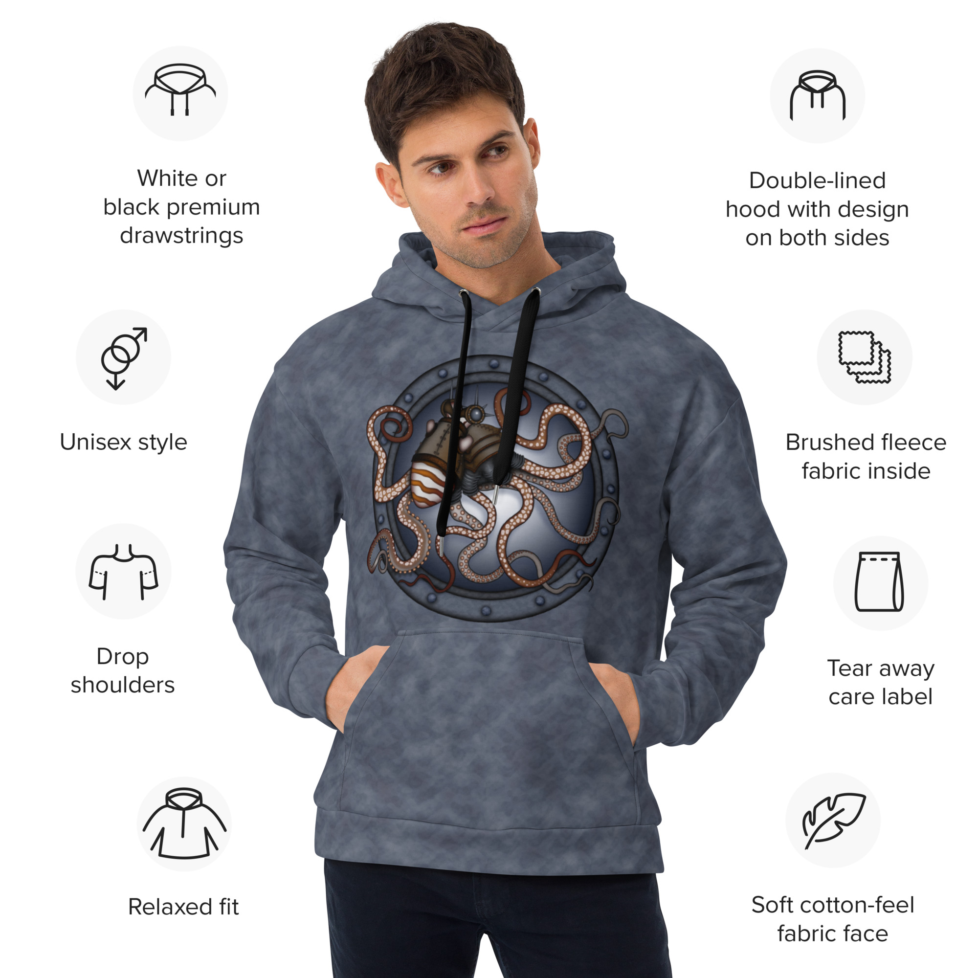 CAVIS a Steampunk Octopus Unisex Hoodie, Alternative Pullover Hooded Sweatshirt - Image 38