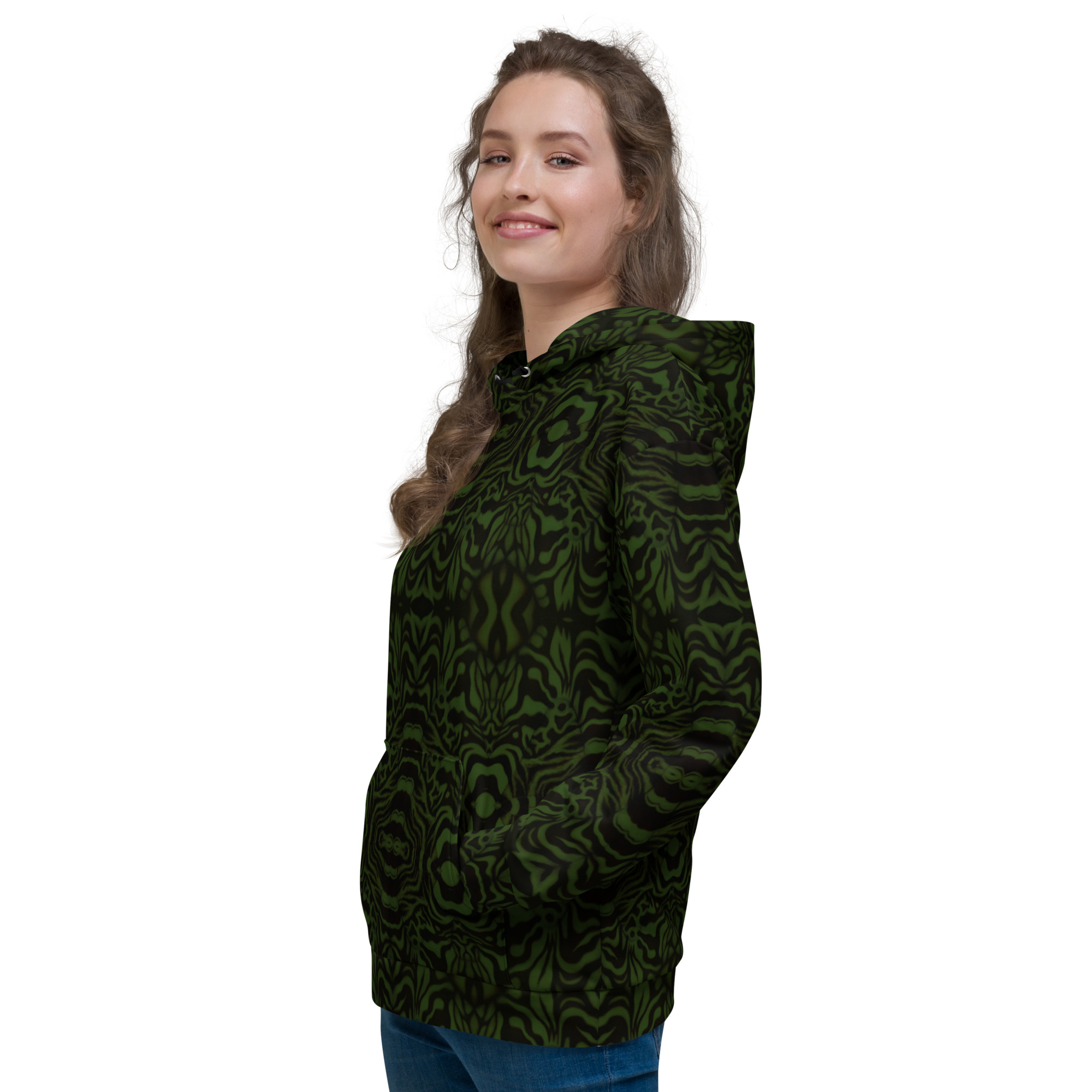 CAVIS Wunderpus Unisex Hoodie, Green Black Octopus Pattern Hooded Sweatshirt - Image 7