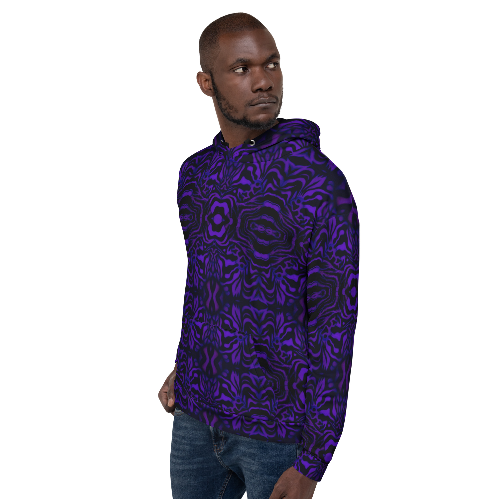 CAVIS Wunderpus Pattern Unisex Hoodie, Purple Black Octopus Pattern Hooded Sweatshirt - Image 7