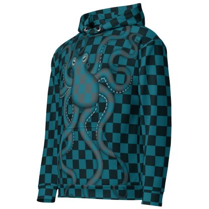 CAVIS Checkered Octopus Camouflage Hoodie, Retro 80's Nautical Unisex Pull-Over Sweatshirt - Image 8
