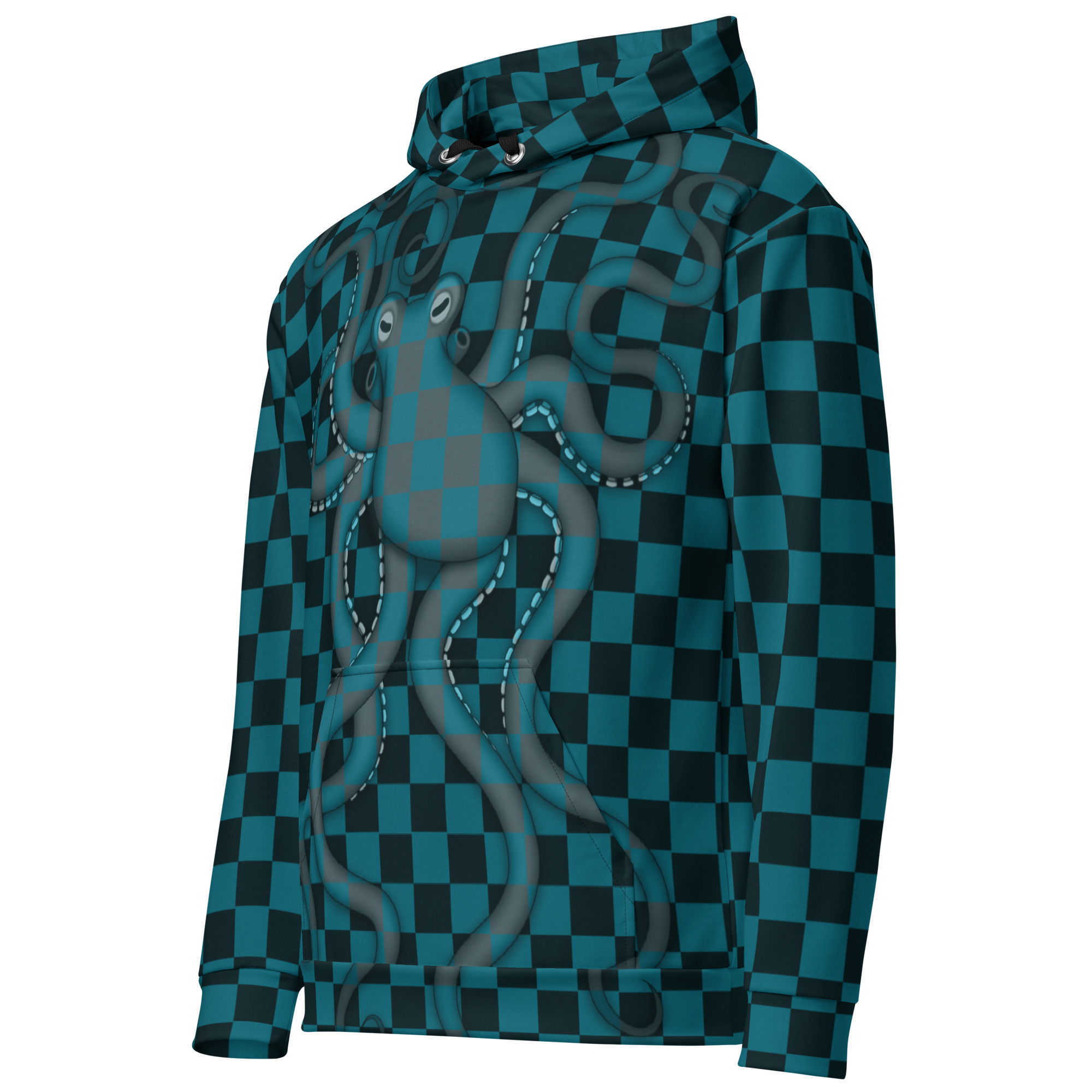 CAVIS Checkered Octopus Camouflage Hoodie, Retro 80's Nautical Unisex Pull-Over Sweatshirt - Image 8
