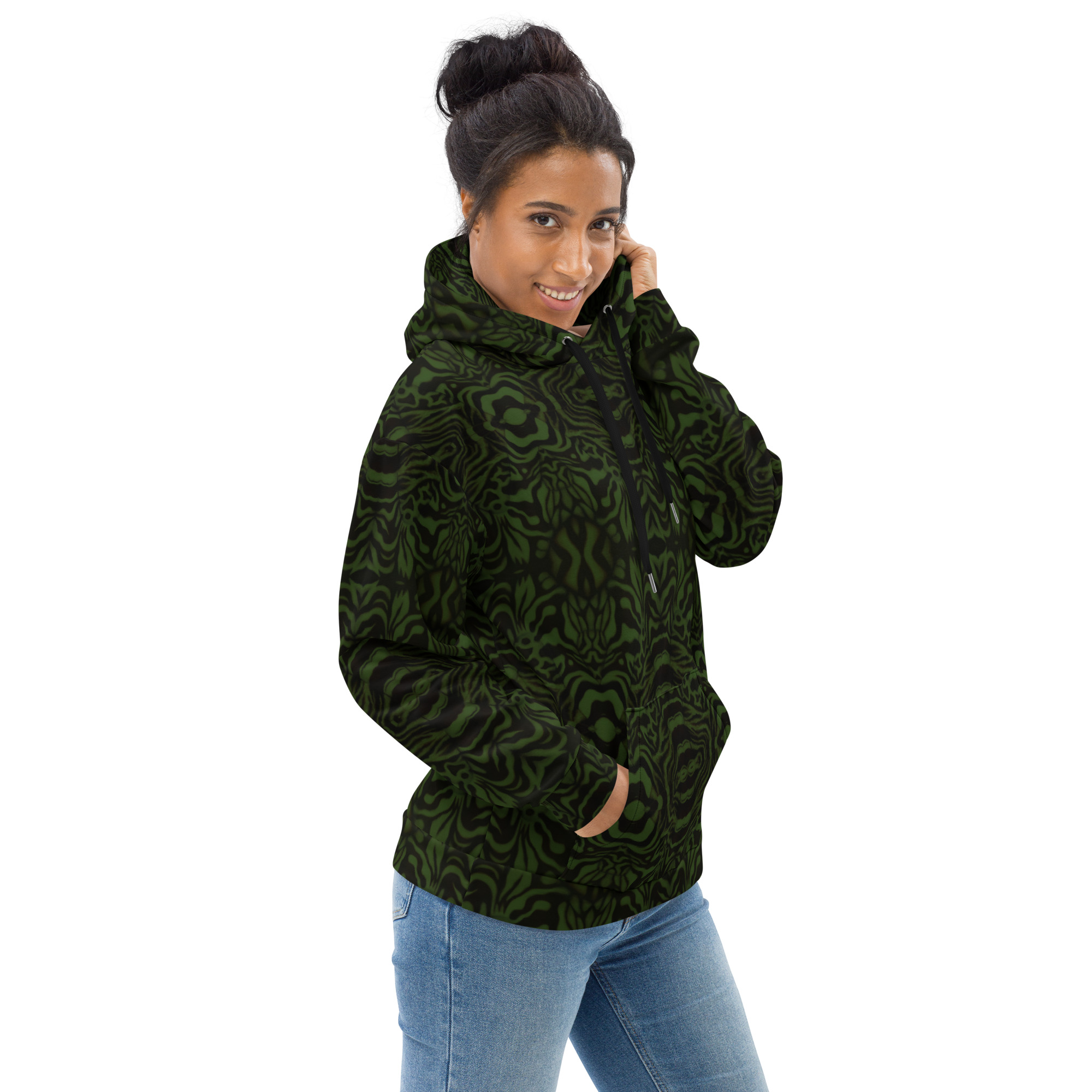 CAVIS Wunderpus Unisex Hoodie, Green Black Octopus Pattern Hooded Sweatshirt - Image 6