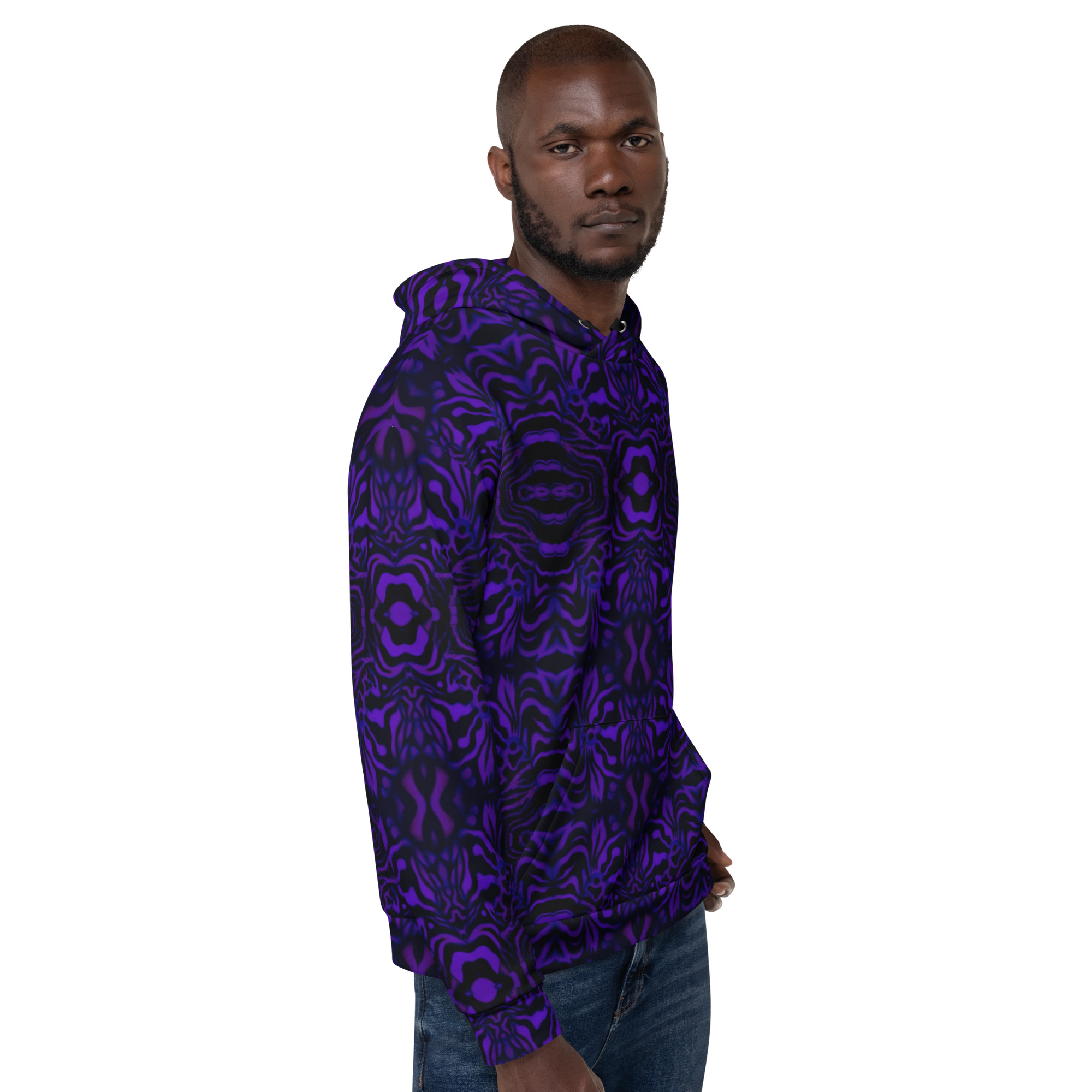 CAVIS Wunderpus Pattern Unisex Hoodie, Purple Black Octopus Pattern Hooded Sweatshirt - Image 8