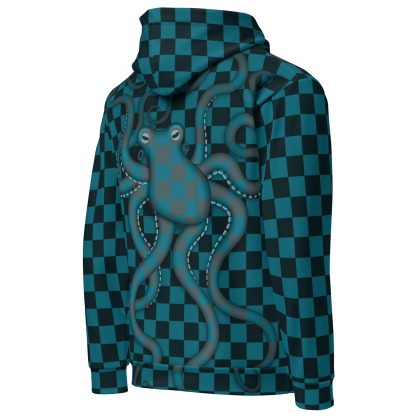 CAVIS Checkered Octopus Camouflage Hoodie, Retro 80's Nautical Unisex Pull-Over Sweatshirt - Image 6