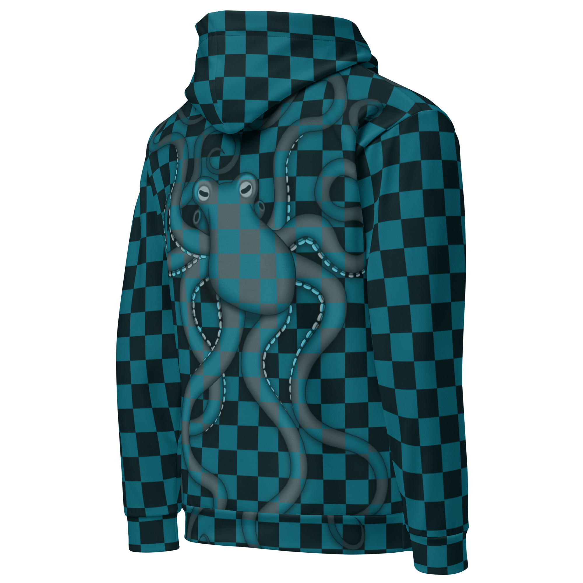 CAVIS Checkered Octopus Camouflage Hoodie, Retro 80's Nautical Unisex Pull-Over Sweatshirt - Image 6