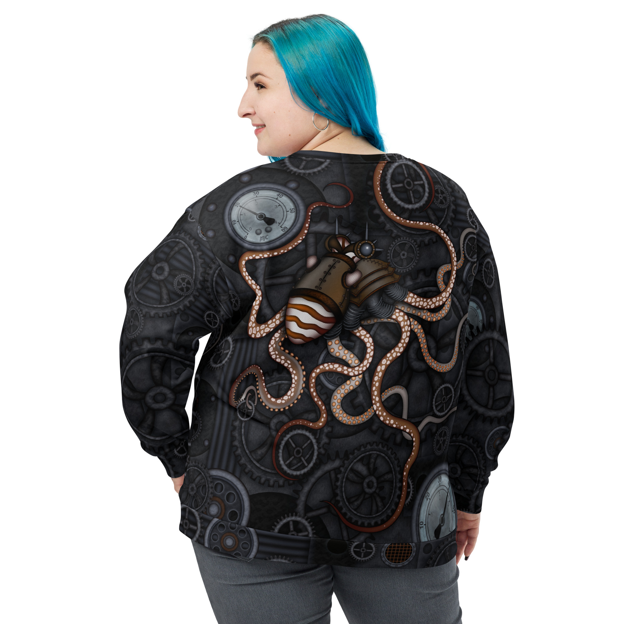 CAVIS a Steampunk Octopus Gears Unisex Sweatshirt, Alternative Sea Life Long Sleeve Top - Image 6