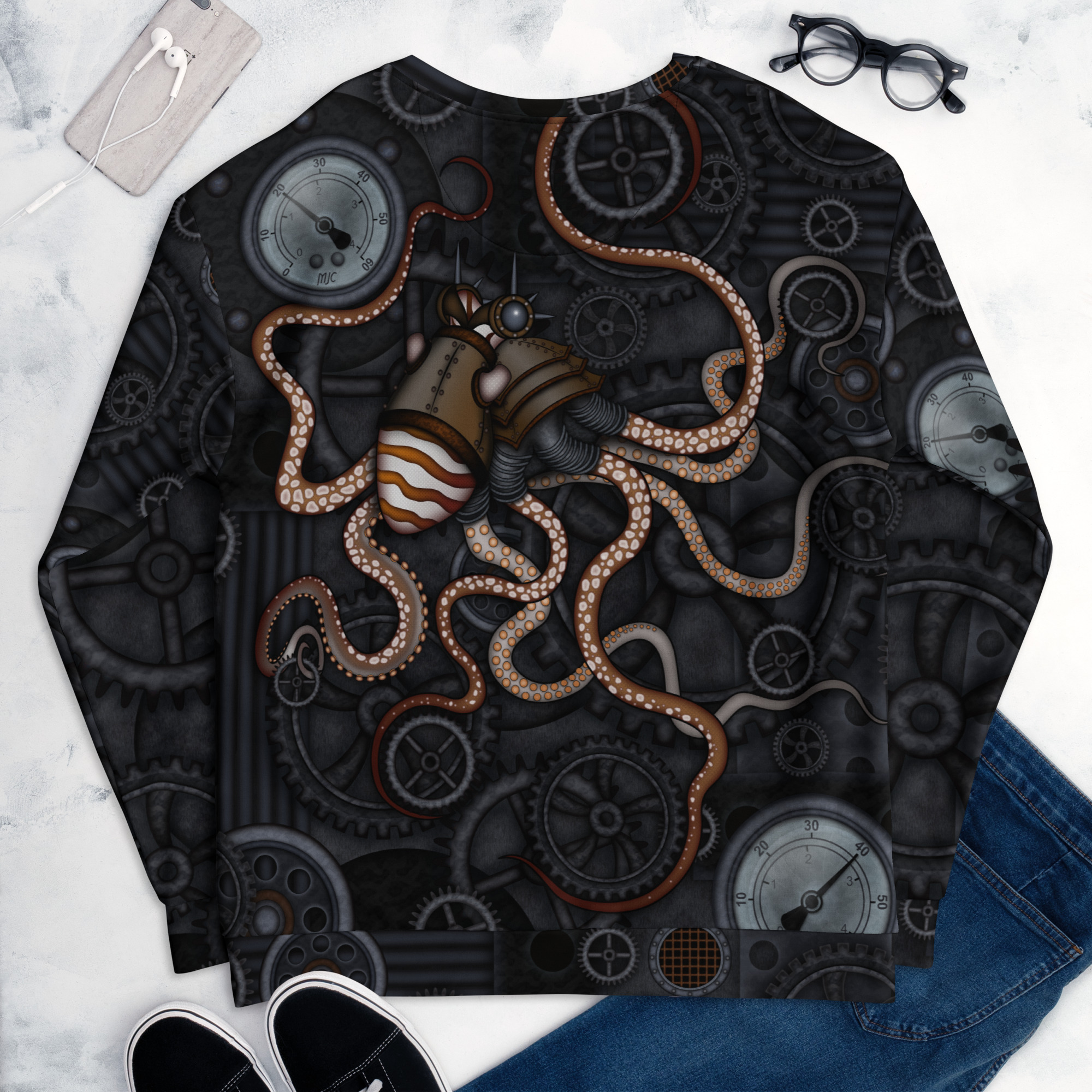 CAVIS a Steampunk Octopus Gears Unisex Sweatshirt, Alternative Sea Life Long Sleeve Top - Image 15