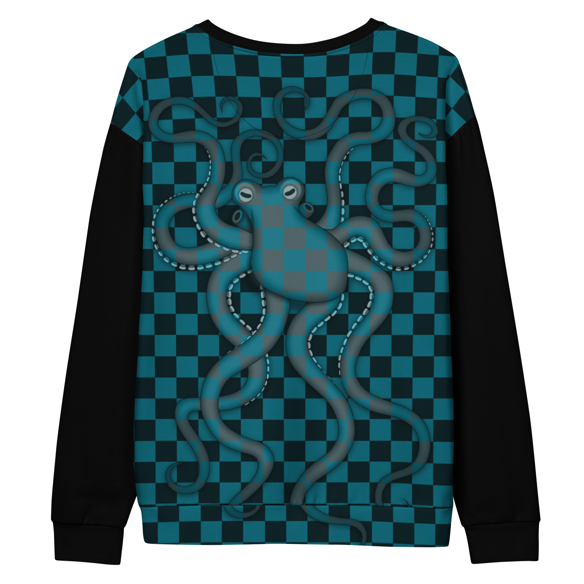 CAVIS Checkered Camouflage Octopus Unisex Sweatshirt, Retro 80's Sea Life Long Sleeve Top - Image 11