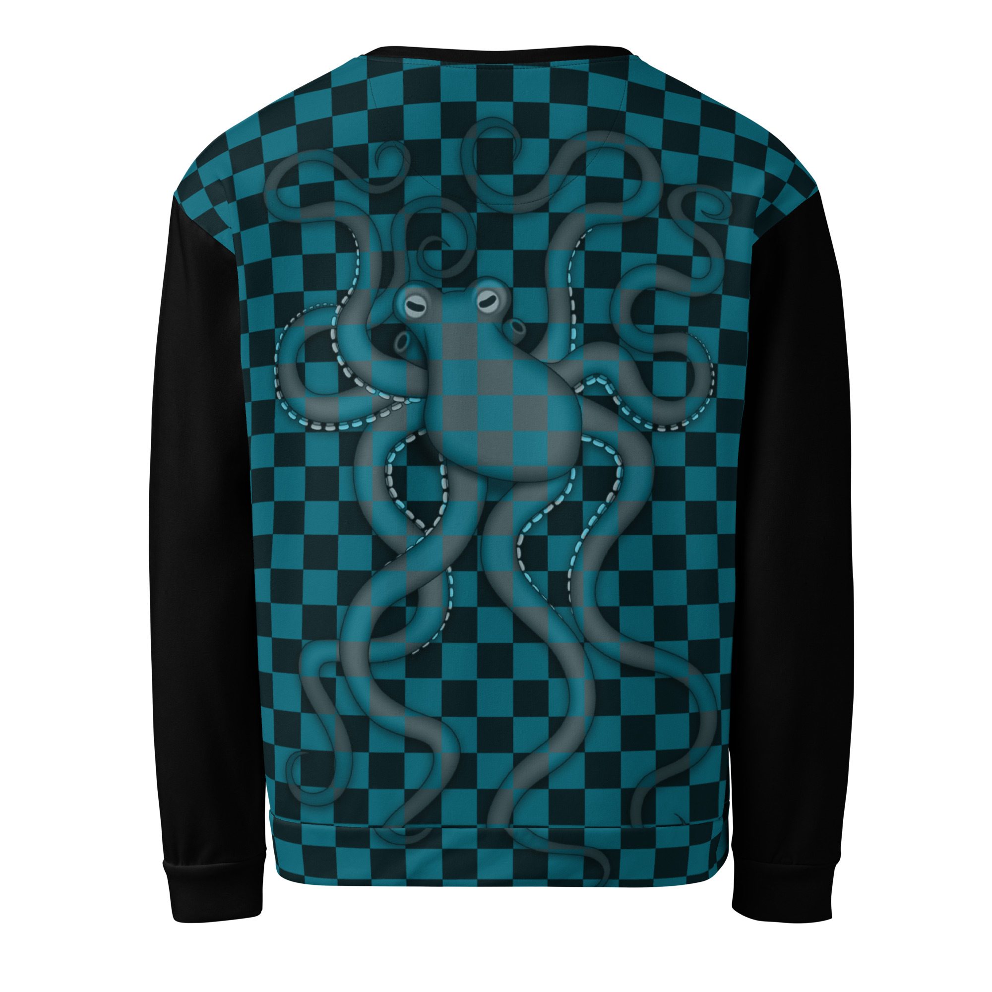 CAVIS Checkered Camouflage Octopus Unisex Sweatshirt, Retro 80's Sea Life Long Sleeve Top - Image 12