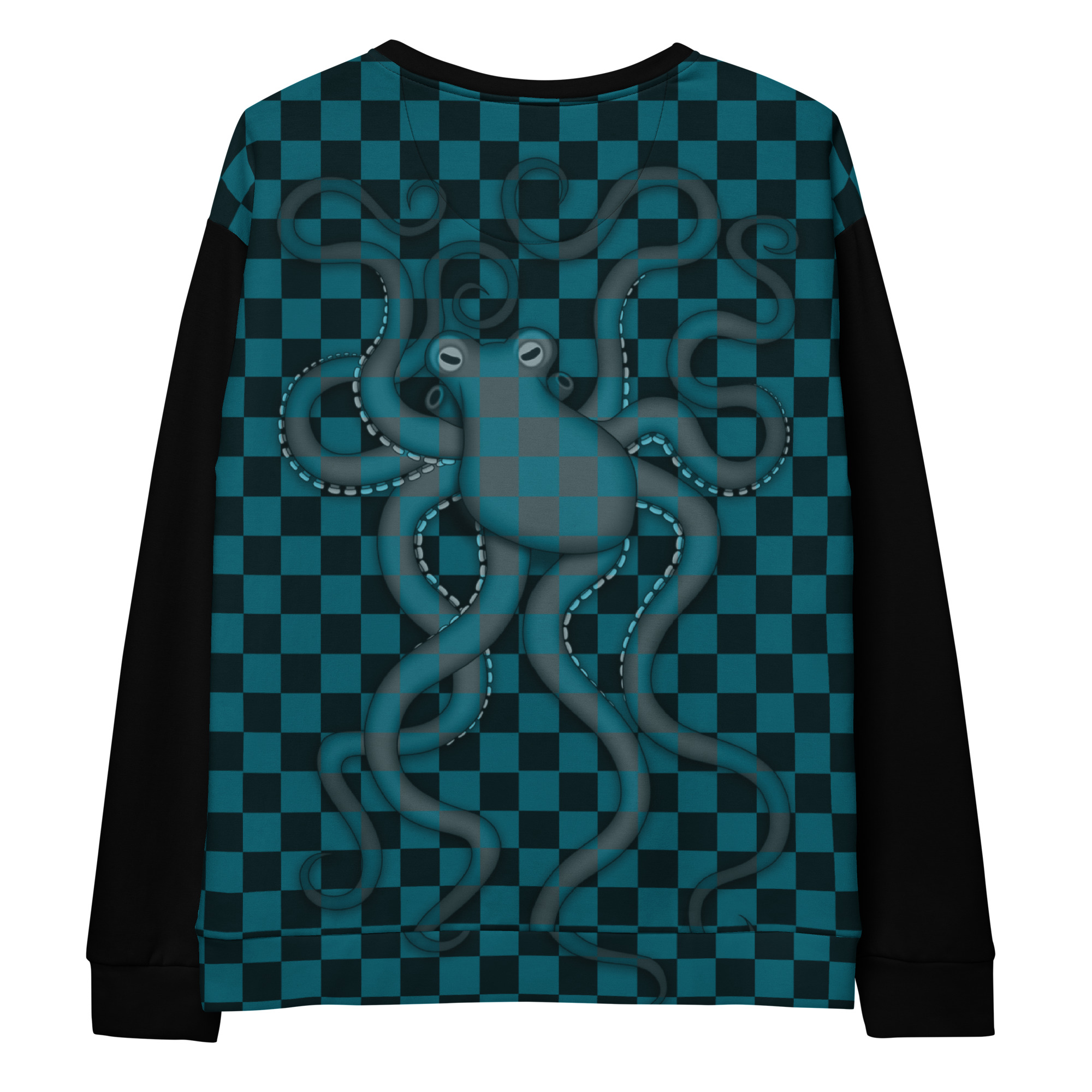 CAVIS Checkered Camouflage Octopus Unisex Sweatshirt, Retro 80's Sea Life Long Sleeve Top - Image 16