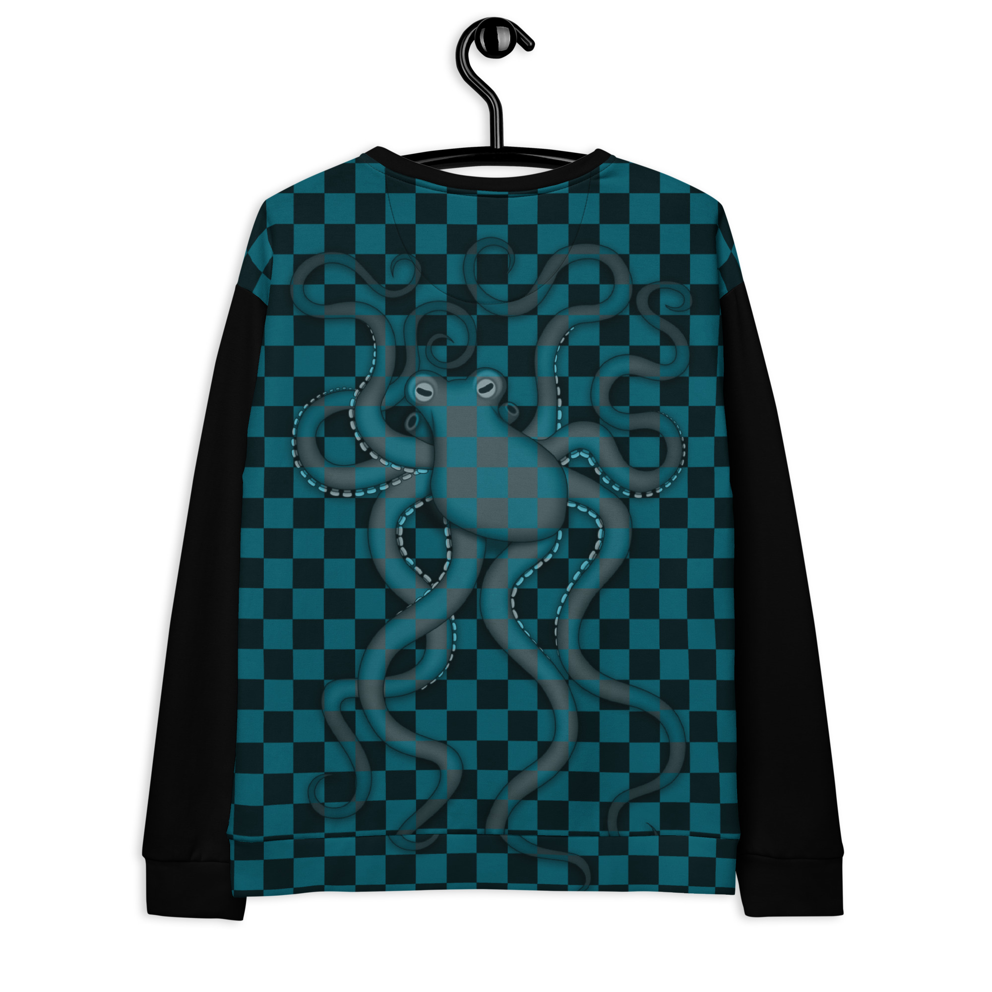 CAVIS Checkered Camouflage Octopus Unisex Sweatshirt, Retro 80's Sea Life Long Sleeve Top - Image 23