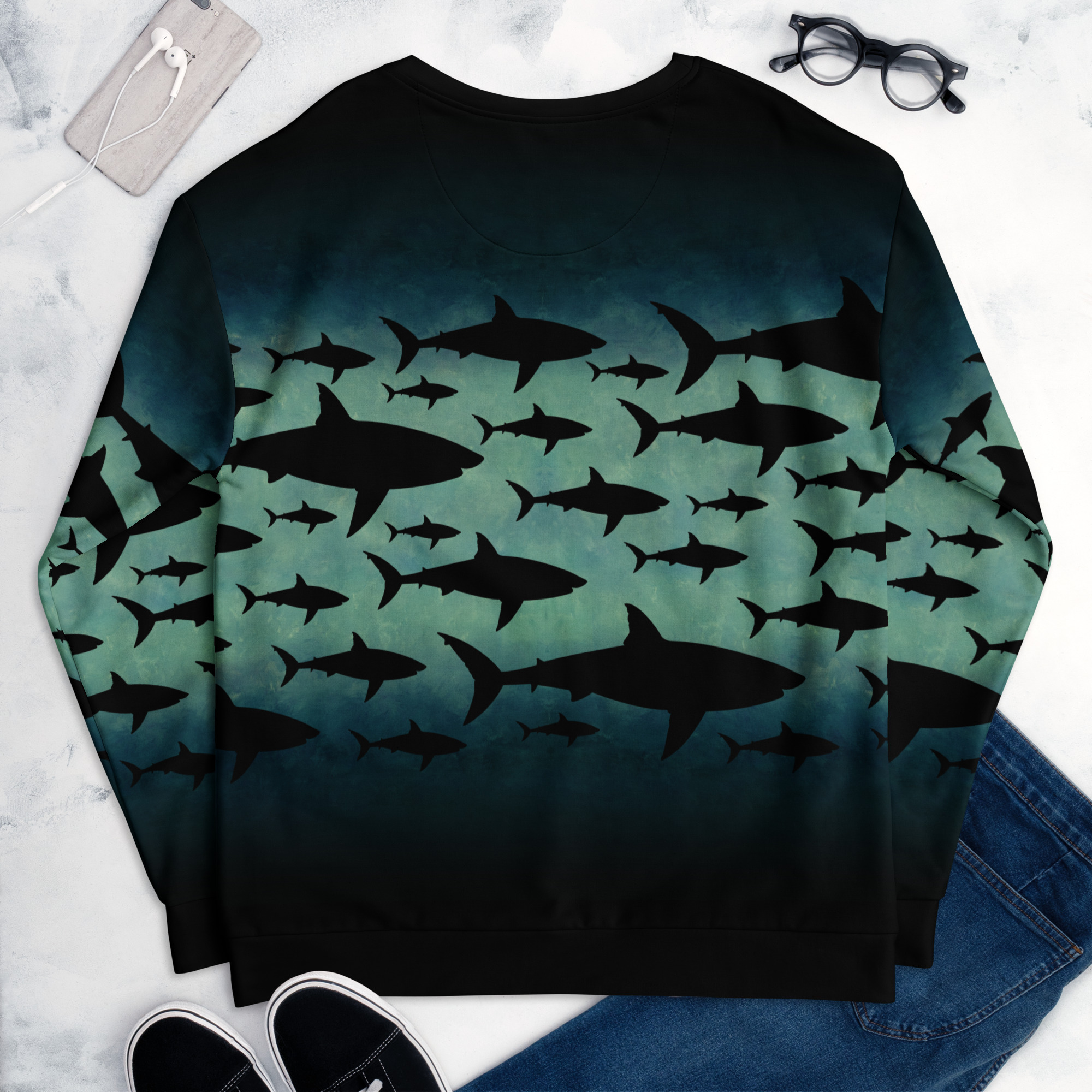 CAVIS a Shark Pattern Unisex Sweatshirt, Alternative Sea Life Long Sleeve Top - Image 10