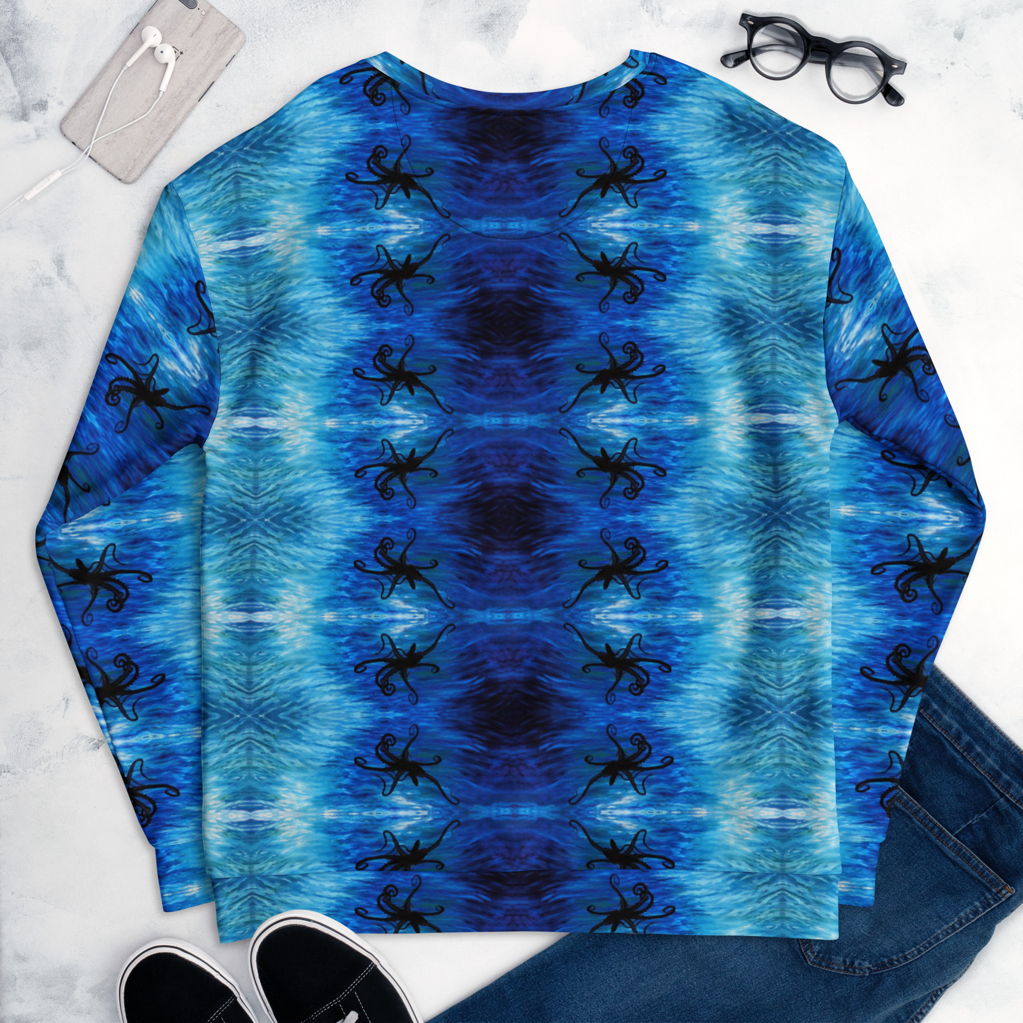 CAVIS Blue Ocean Octopus Unisex Sweatshirt, Alternative Sea Life Long Sleeve Top - Image 9