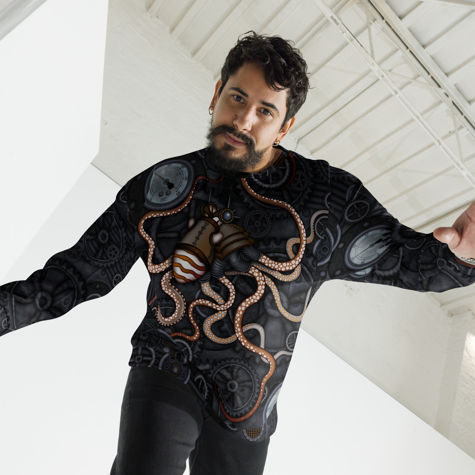 CAVIS a Steampunk Octopus Gears Unisex Sweatshirt, Alternative Sea Life Long Sleeve Top - Image 18