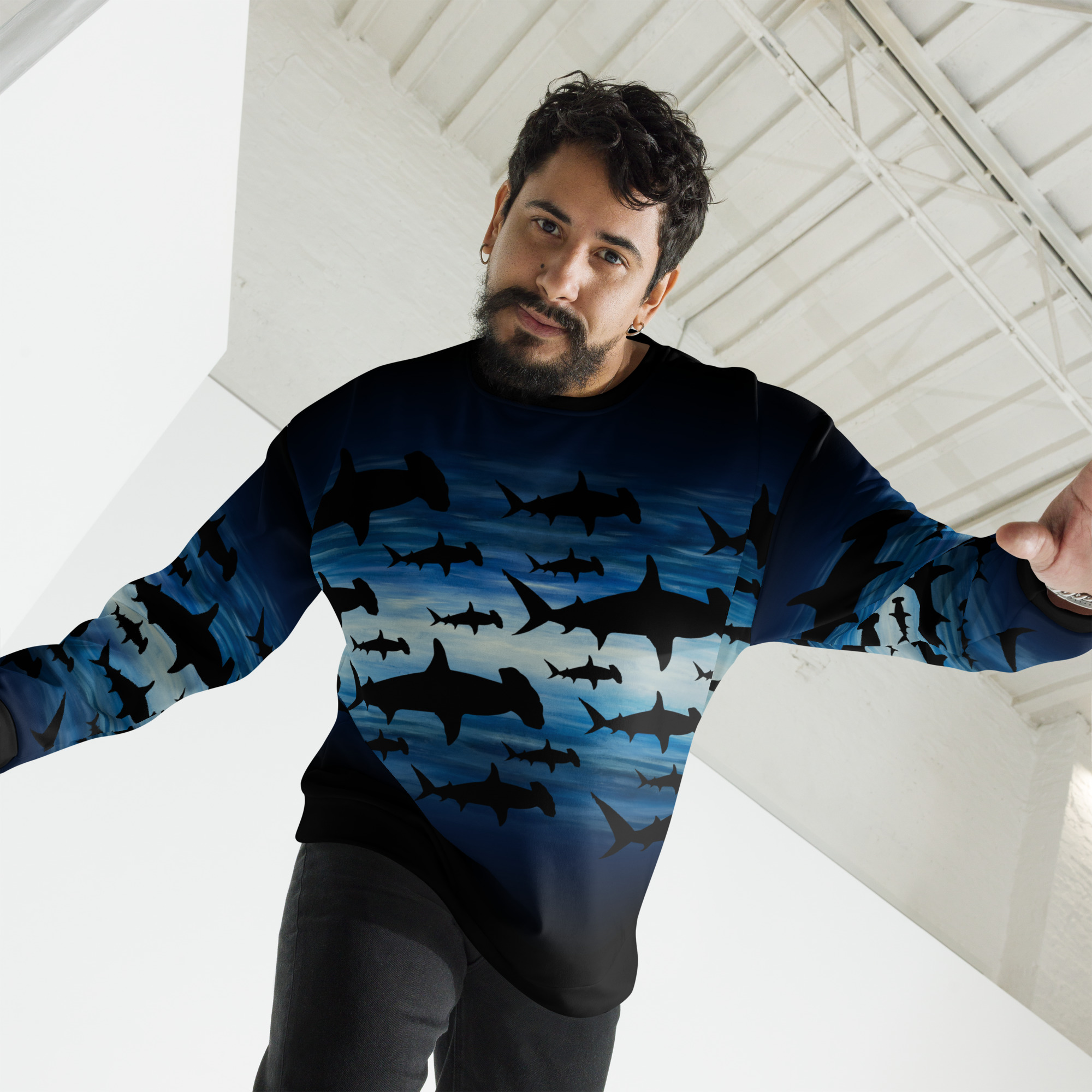 CAVIS a Shark Pattern Hammerhead Unisex Sweatshirt, Alternative Sea Life Long Sleeve Top - Image 20