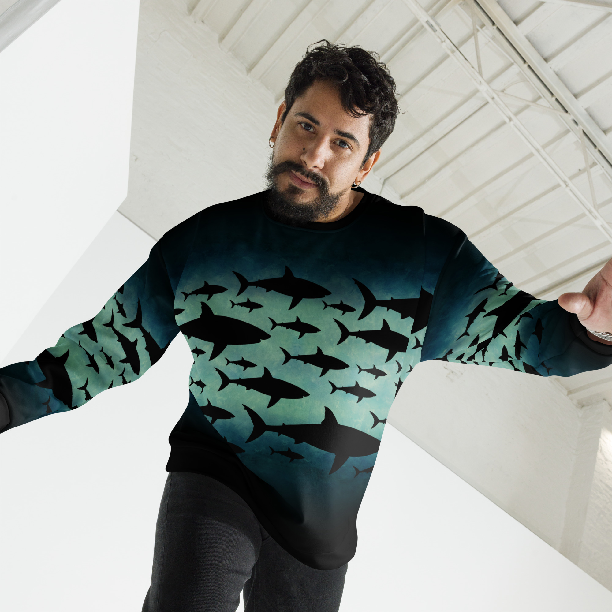 CAVIS a Shark Pattern Unisex Sweatshirt, Alternative Sea Life Long Sleeve Top - Image 18