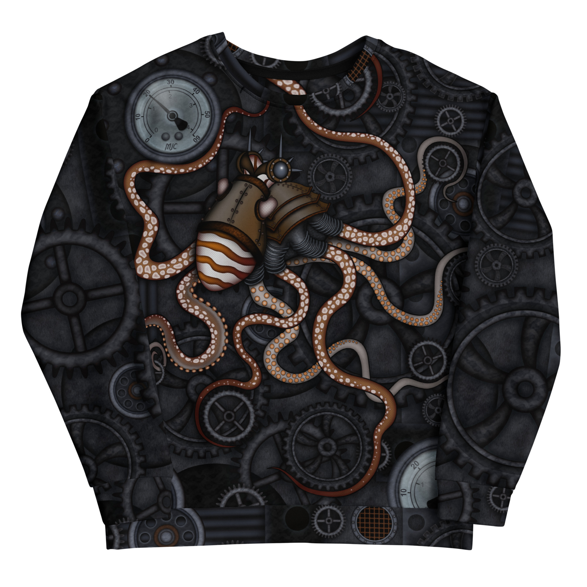 CAVIS a Steampunk Octopus Gears Unisex Sweatshirt, Alternative Sea Life Long Sleeve Top - Image 4