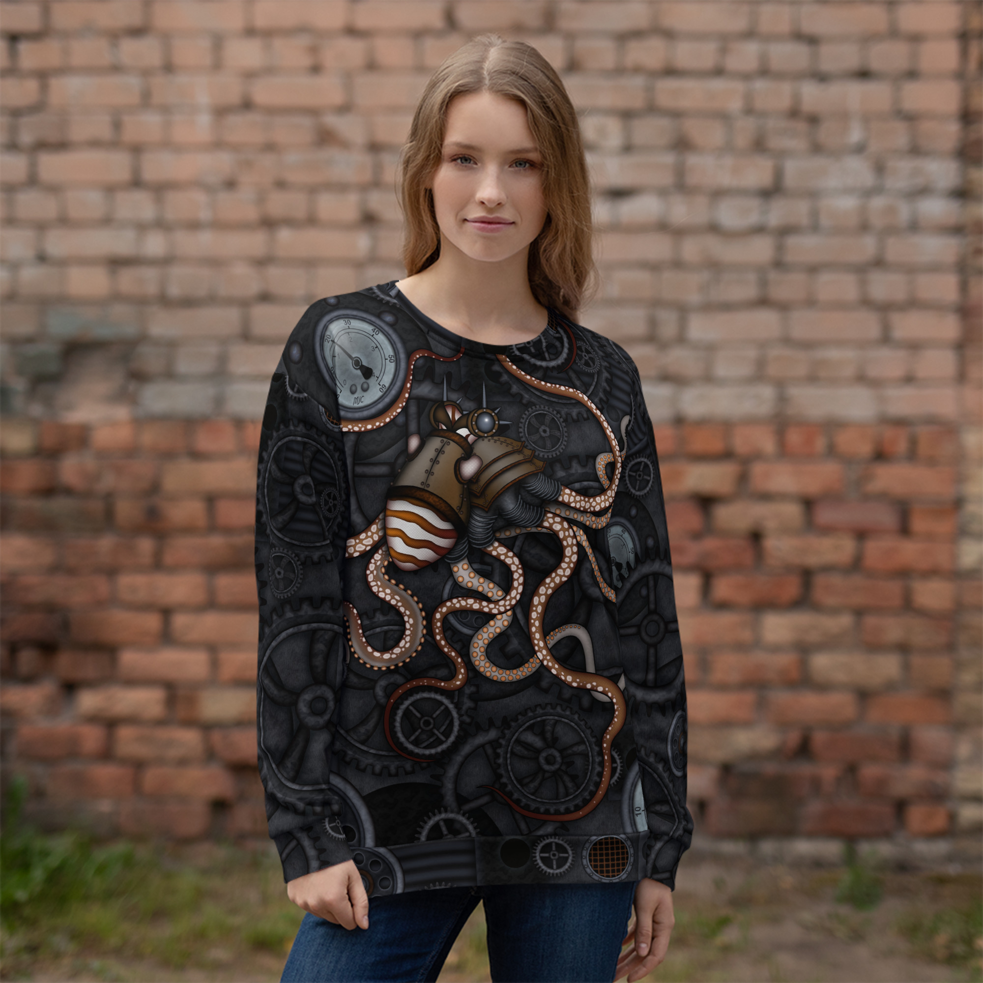 CAVIS a Steampunk Octopus Gears Unisex Sweatshirt, Alternative Sea Life Long Sleeve Top - Image 22