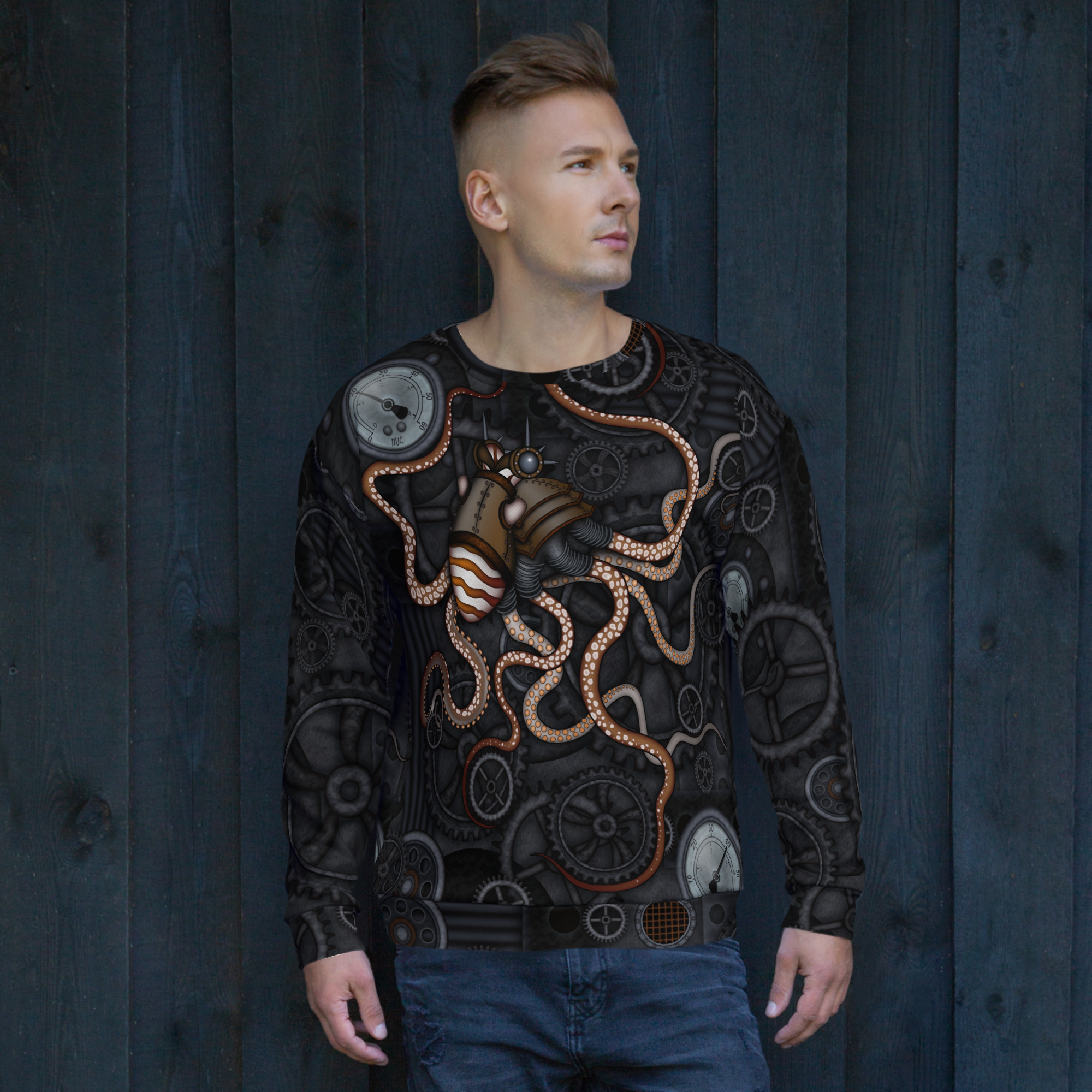 CAVIS a Steampunk Octopus Gears Unisex Sweatshirt, Alternative Sea Life Long Sleeve Top - Image 23