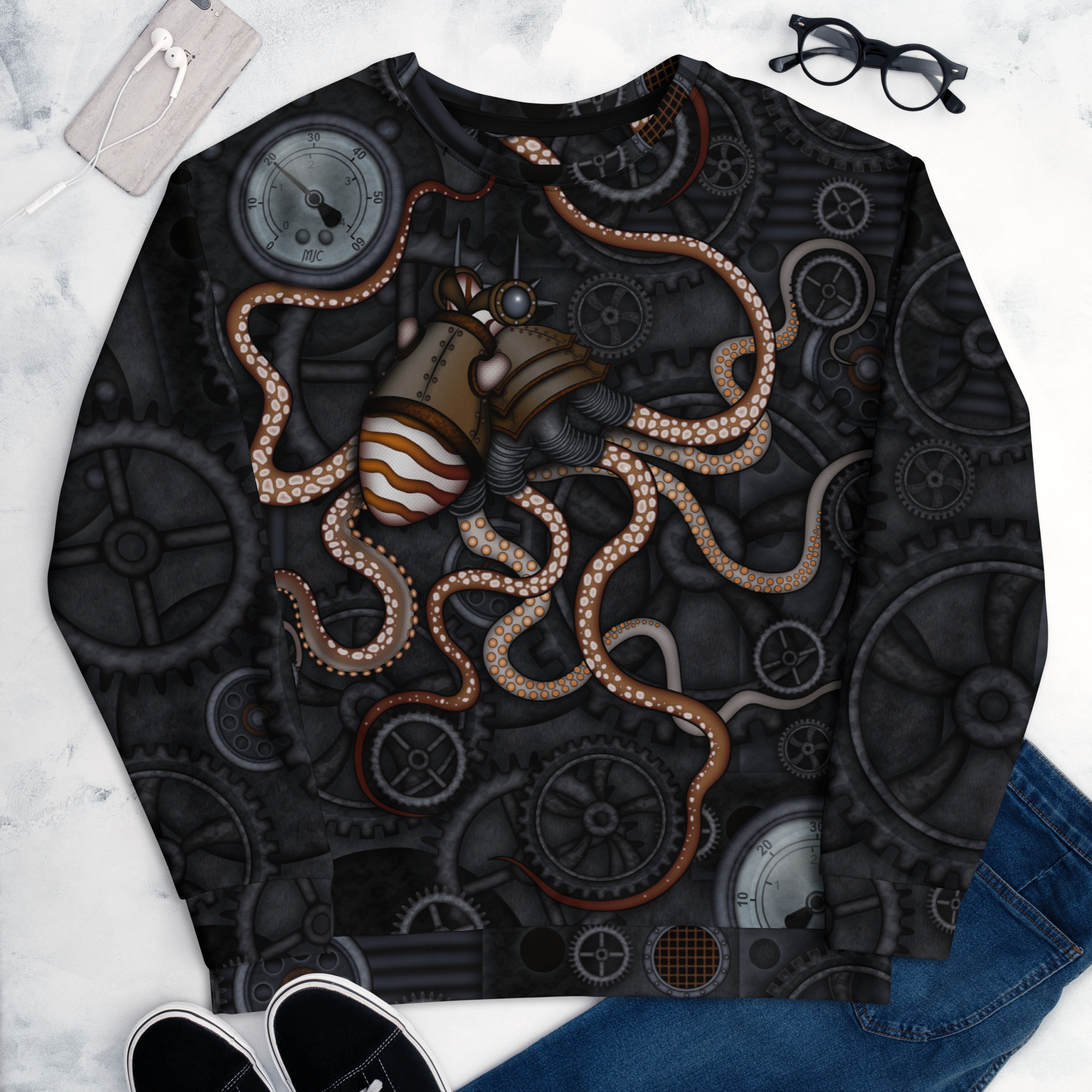 CAVIS a Steampunk Octopus Gears Unisex Sweatshirt, Alternative Sea Life Long Sleeve Top - Image 24