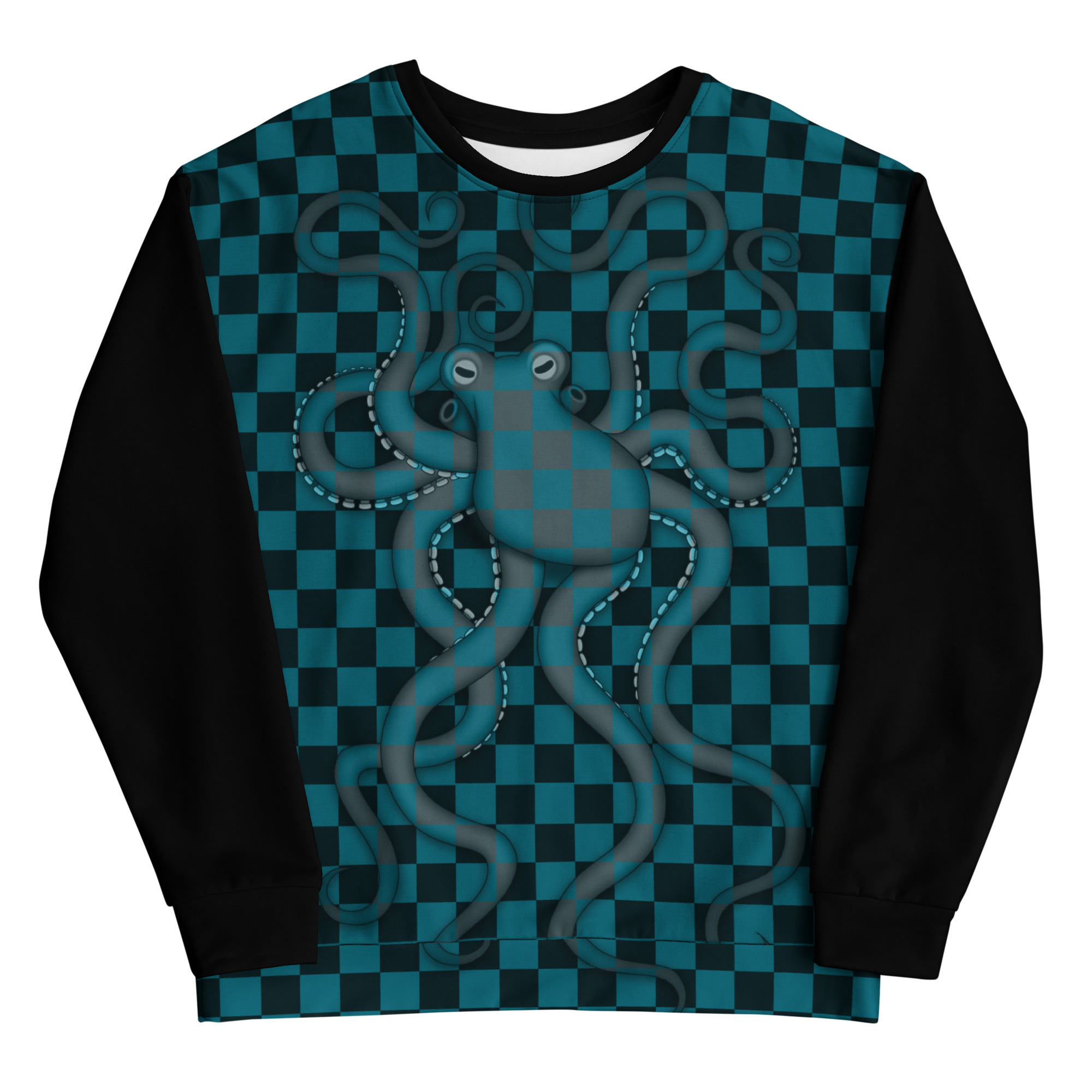CAVIS Checkered Camouflage Octopus Unisex Sweatshirt, Retro 80's Sea Life Long Sleeve Top - Image 4