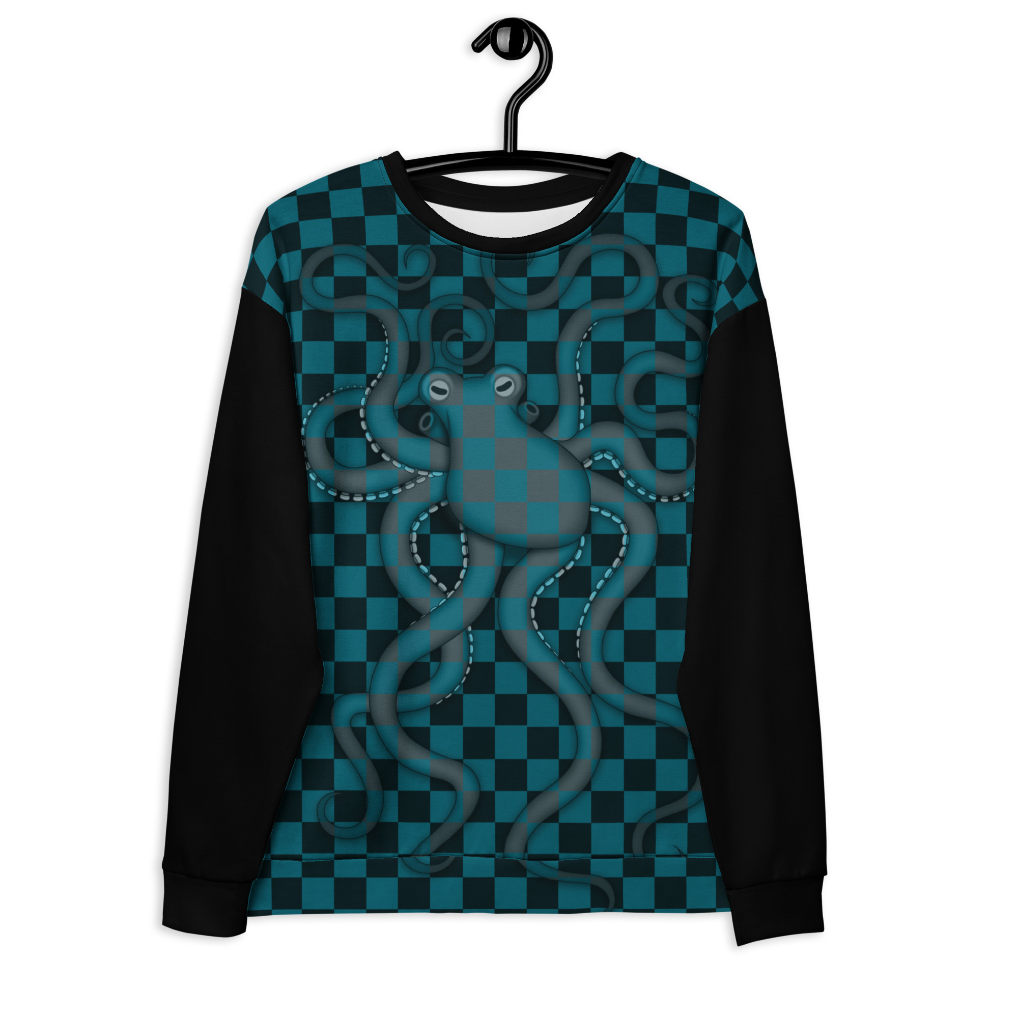 CAVIS Checkered Camouflage Octopus Unisex Sweatshirt, Retro 80's Sea Life Long Sleeve Top - Image 7