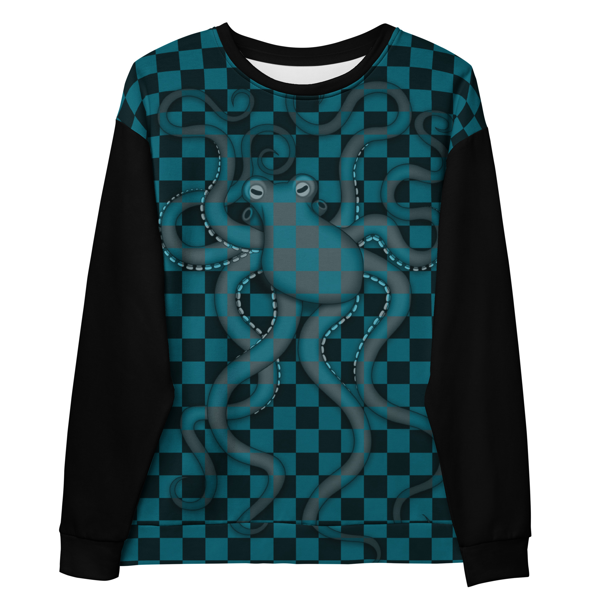 CAVIS Checkered Camouflage Octopus Unisex Sweatshirt, Retro 80's Sea Life Long Sleeve Top - Image 8