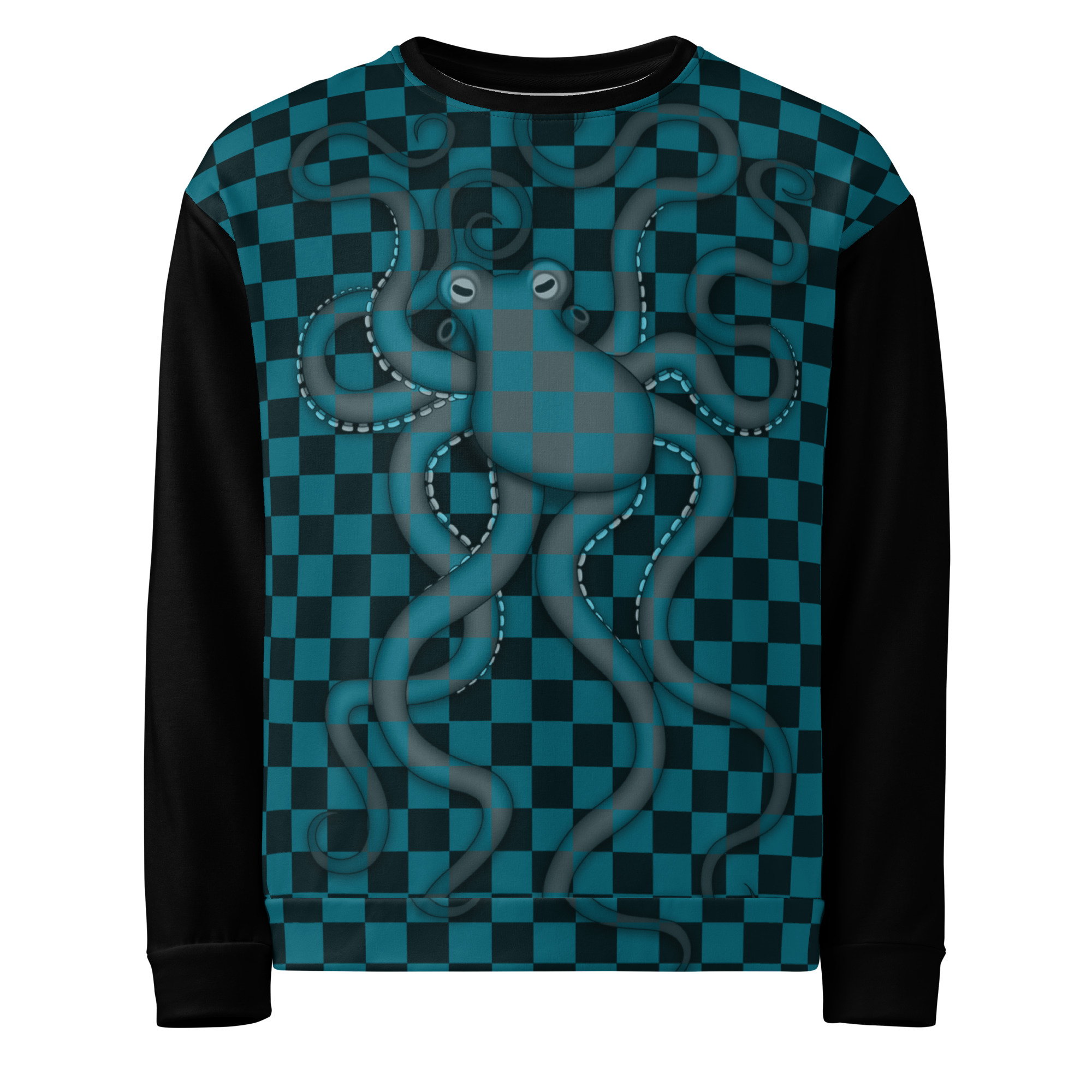 CAVIS Checkered Camouflage Octopus Unisex Sweatshirt, Retro 80's Sea Life Long Sleeve Top - Image 17
