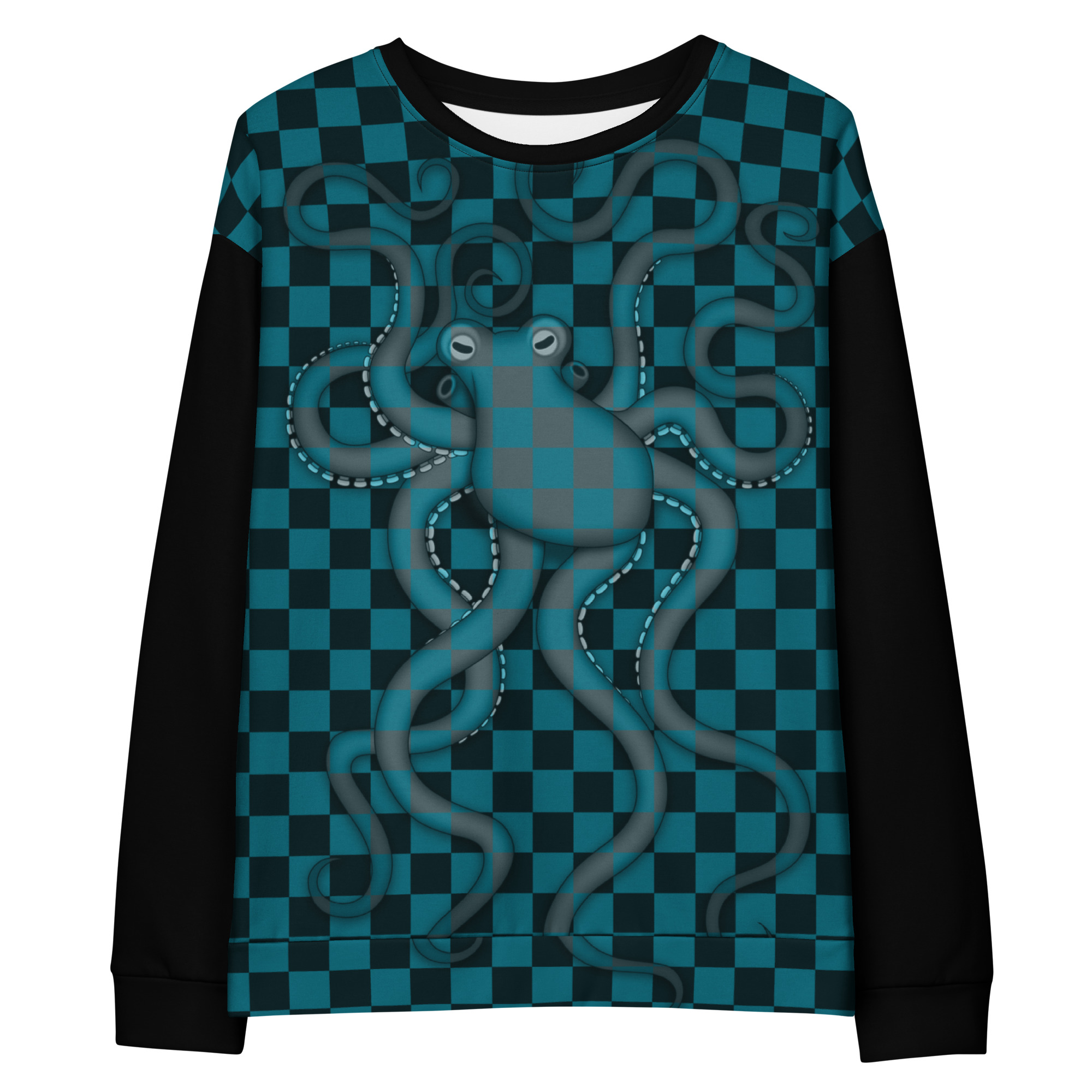 CAVIS Checkered Camouflage Octopus Unisex Sweatshirt, Retro 80's Sea Life Long Sleeve Top - Image 18