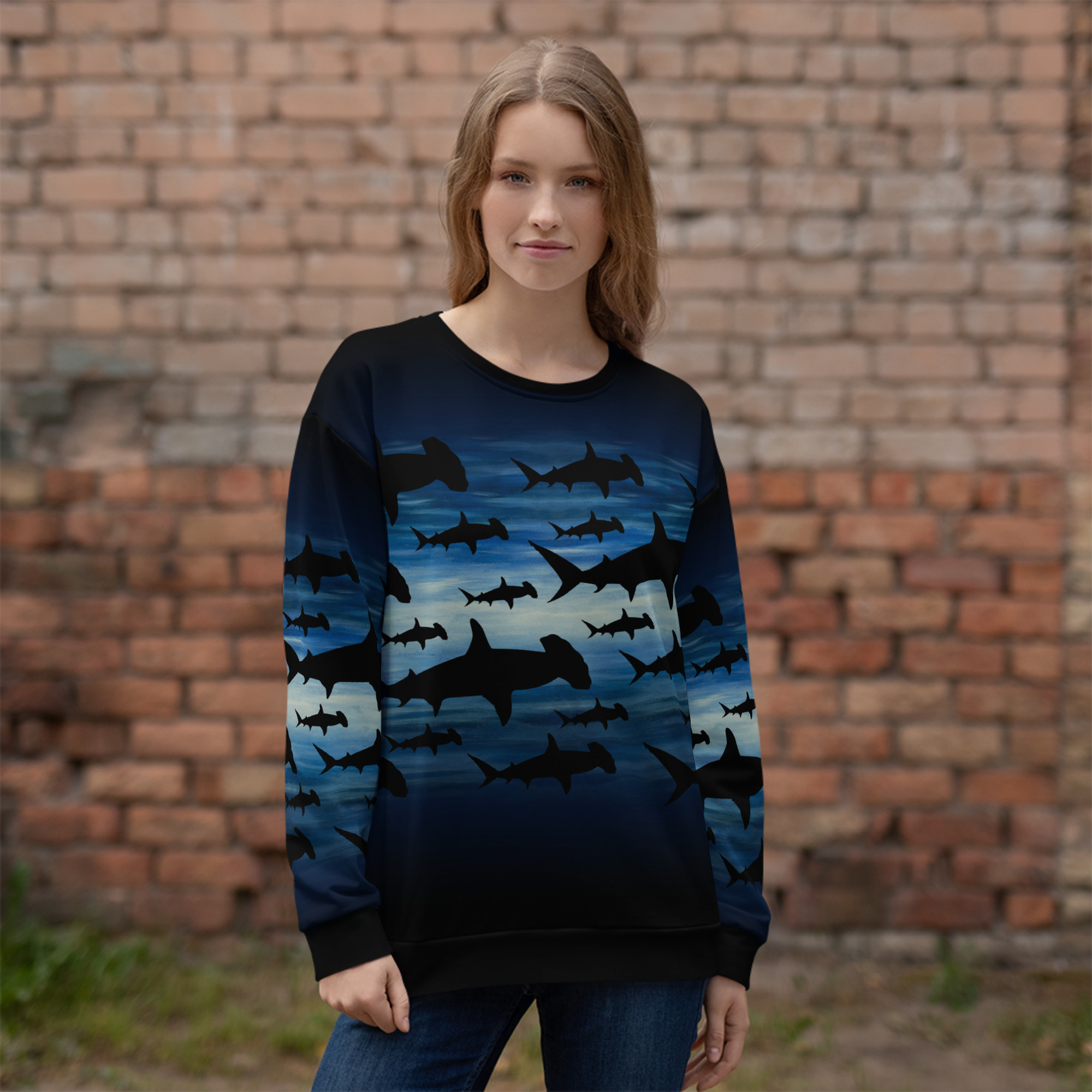 CAVIS a Shark Pattern Hammerhead Unisex Sweatshirt, Alternative Sea Life Long Sleeve Top - Image 22