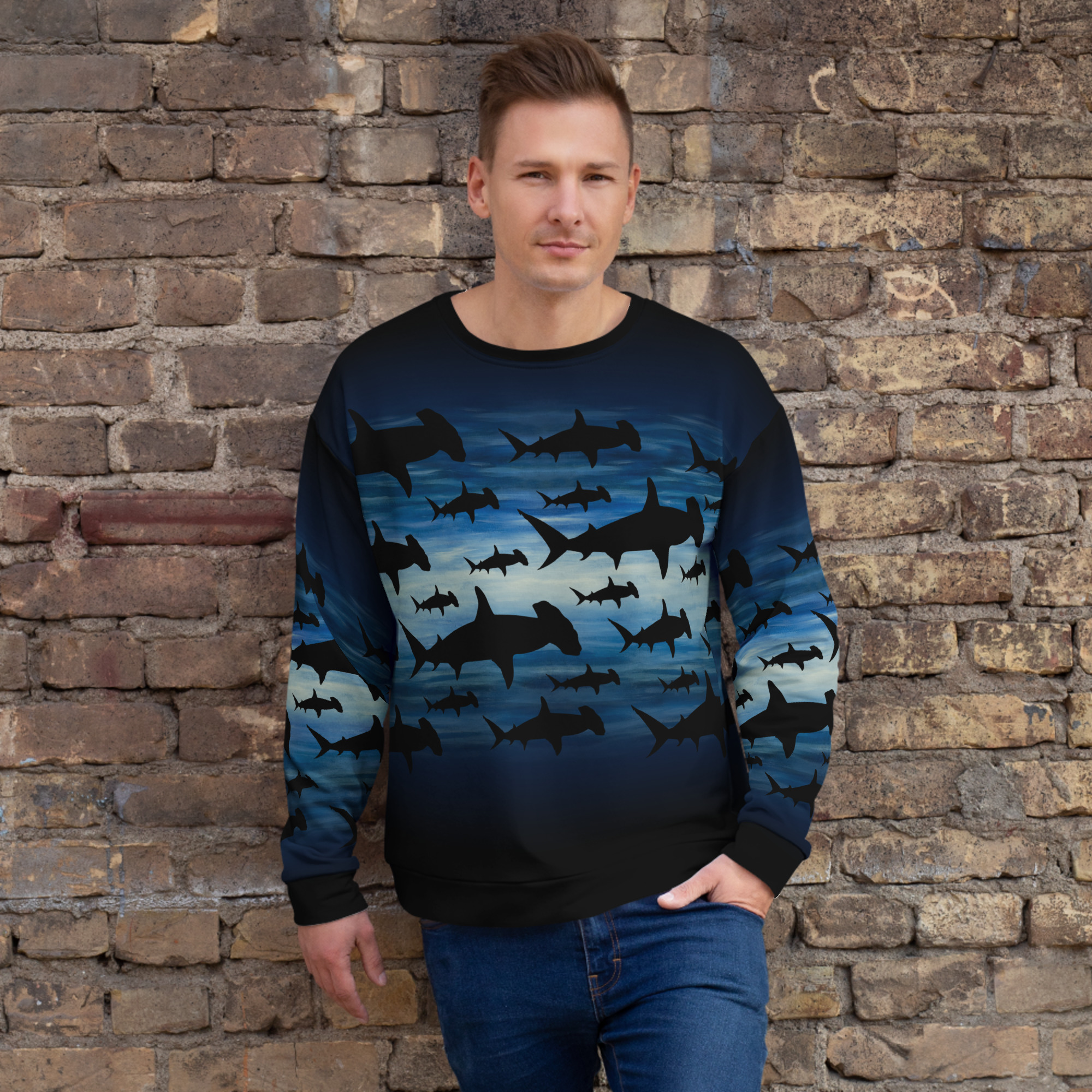 CAVIS a Shark Pattern Hammerhead Unisex Sweatshirt, Alternative Sea Life Long Sleeve Top - Image 23