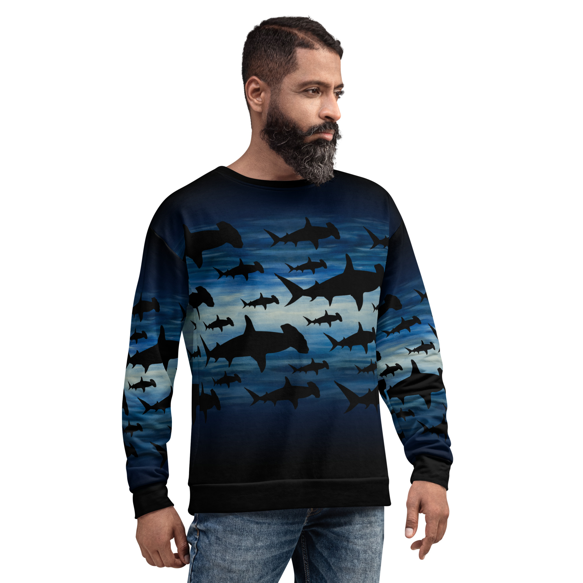 CAVIS a Shark Pattern Hammerhead Unisex Sweatshirt, Alternative Sea Life Long Sleeve Top - Image 24